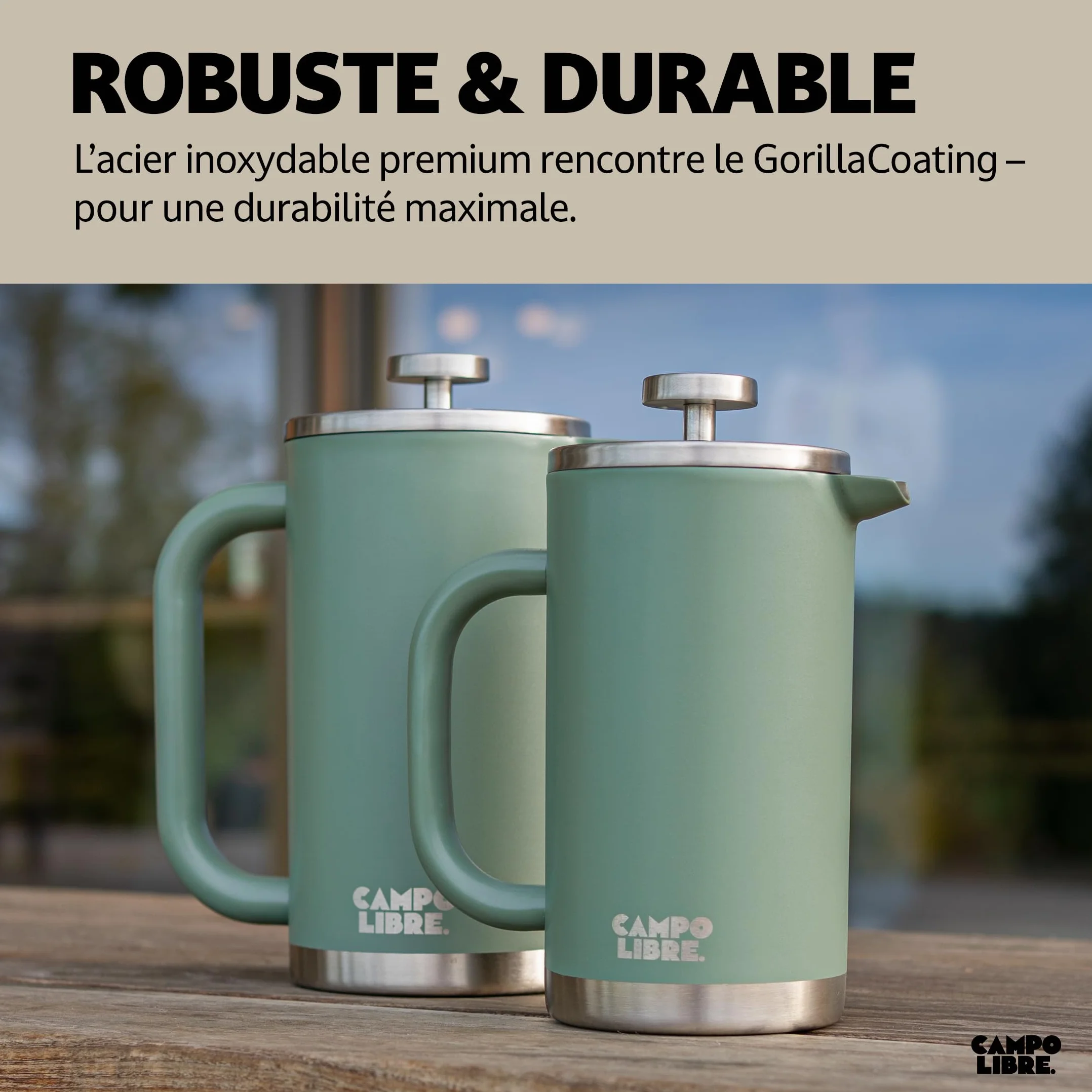 Campo Libre GIORGIO Cafetiere a Piston en Acier Inoxydable Recyclé Double Paroi Isotherme French Press 1000ml 1l