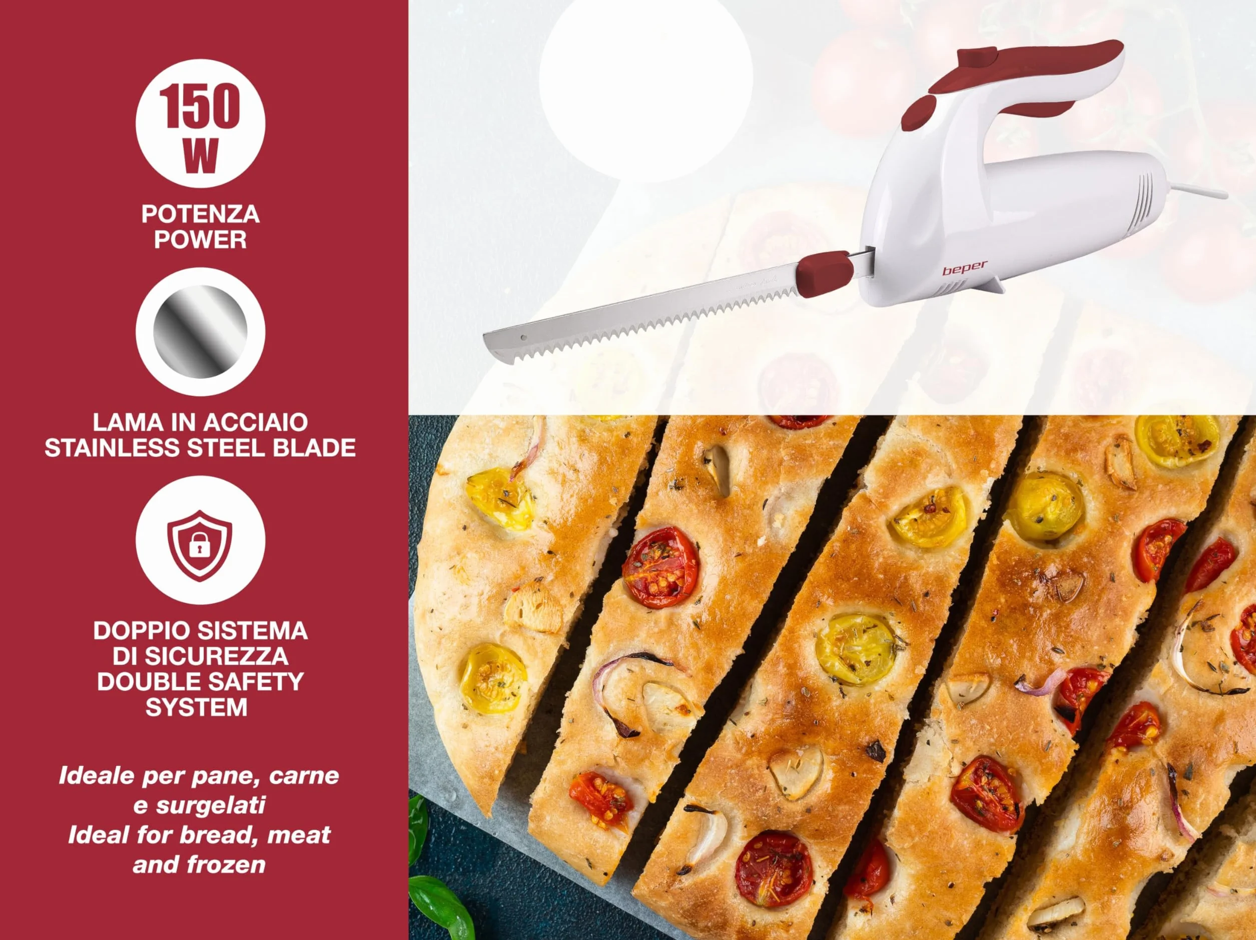 BEPER BP.790 Couteau de cuisine électrique 150W ABS Blanc Rouge