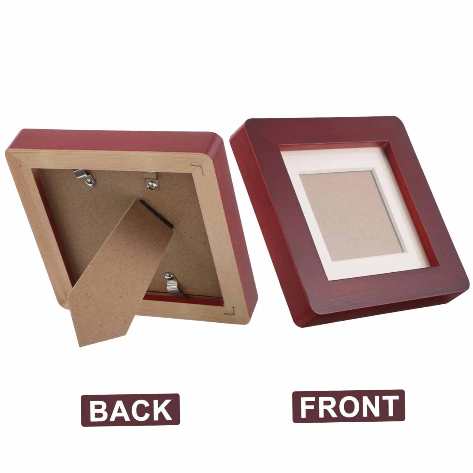 Cadre Photo Carré en Bois Massif Ton Bois Foncé, Design Compact, Cadre Polyvalent pour Bureau