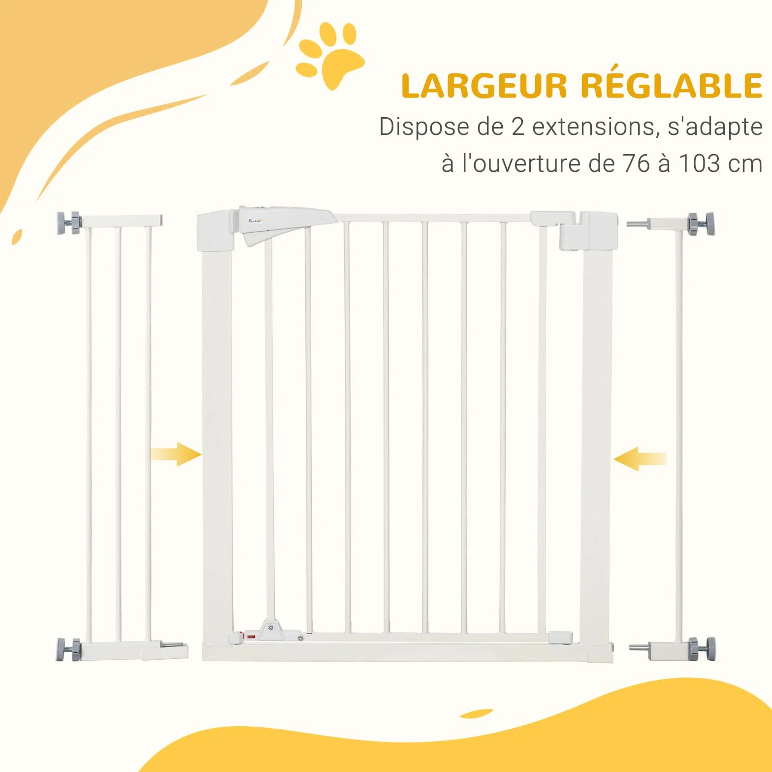 PawHut Barrière de sécurité pour Chien Extensible 76-103 cm, Hauteur 77 cm, sans perçage, Double Verrouillage, Blanc