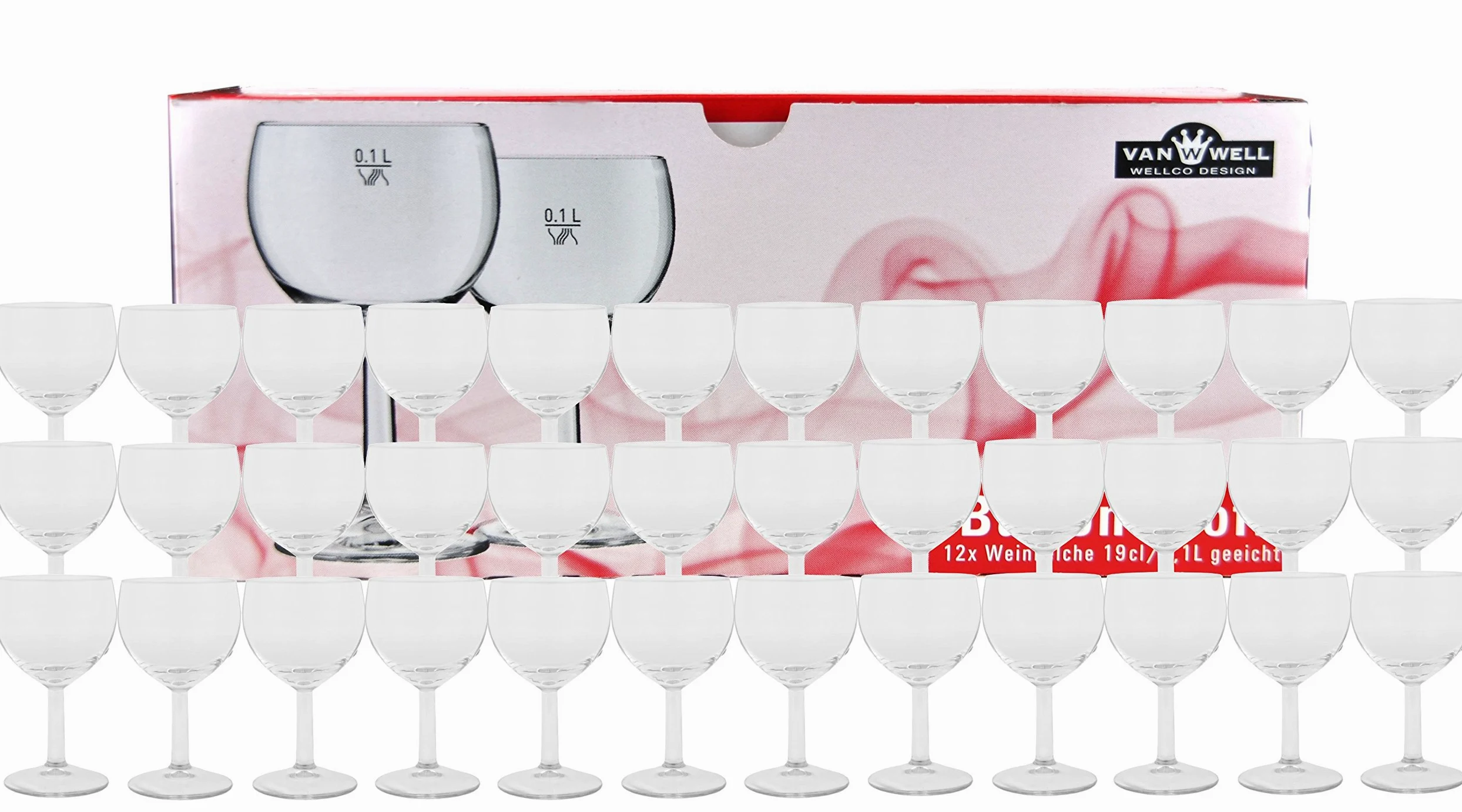 VAN WELL Set de 36 – Verres à vin Ballon Professionnel 19 cl/0,1 l calibré