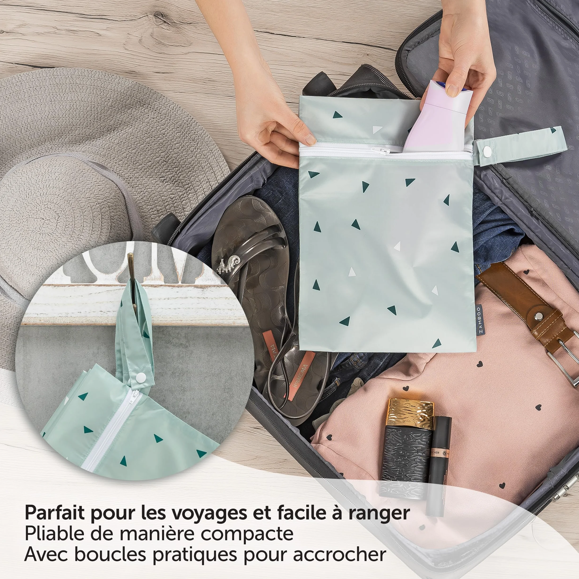 ZAMBOO Sac a Couches Bebe 3 pièces Lot de Pochettes pour Couche Lavable et Change Bébé Fermeture Éclair Boucle Oeko-TEX 100 Vert