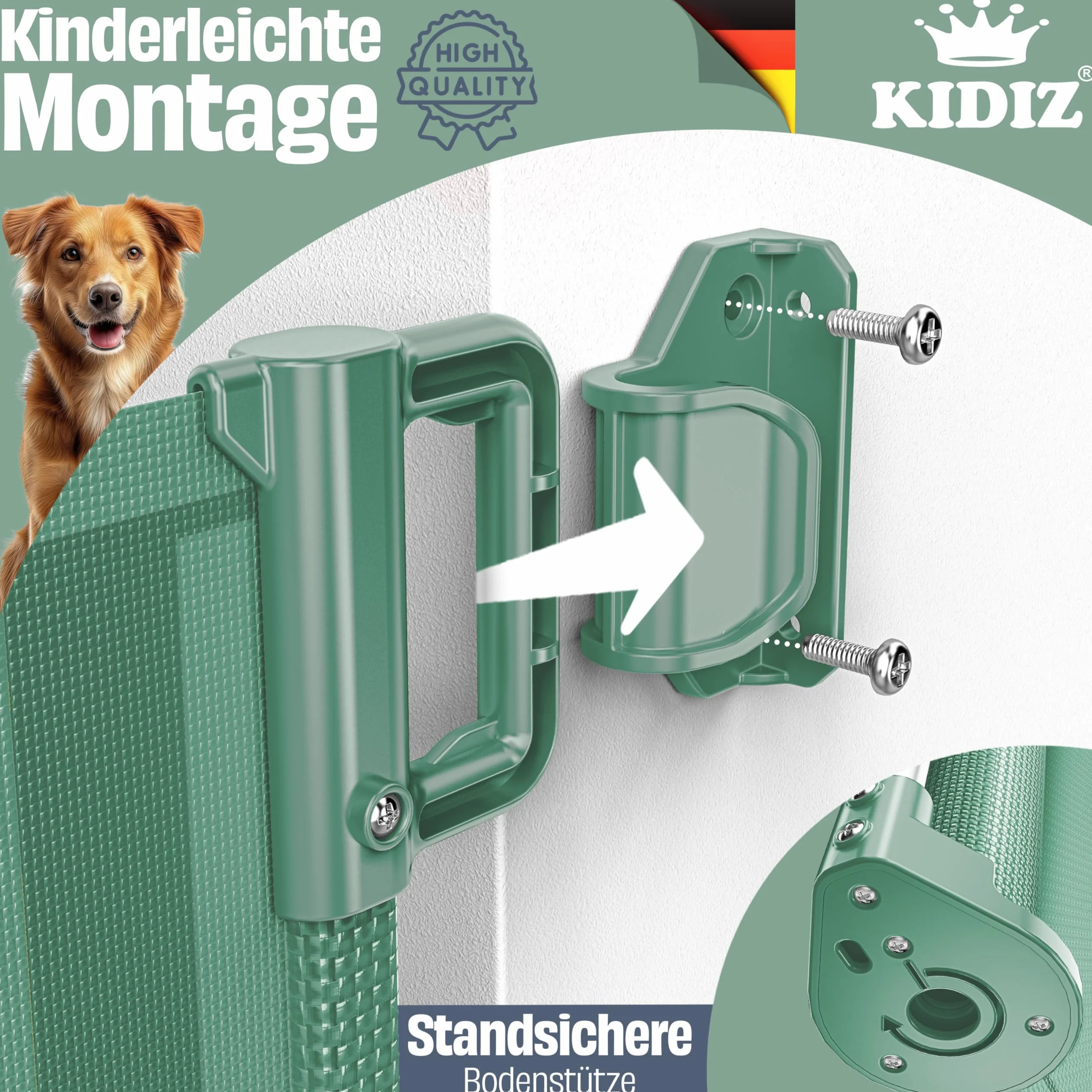 KIDIZ® Barrière de protection d'escalier extensible 0-180 cm - Sécurité enfant bébés animaux - Grille protection escaliers portes avec ancrage sol