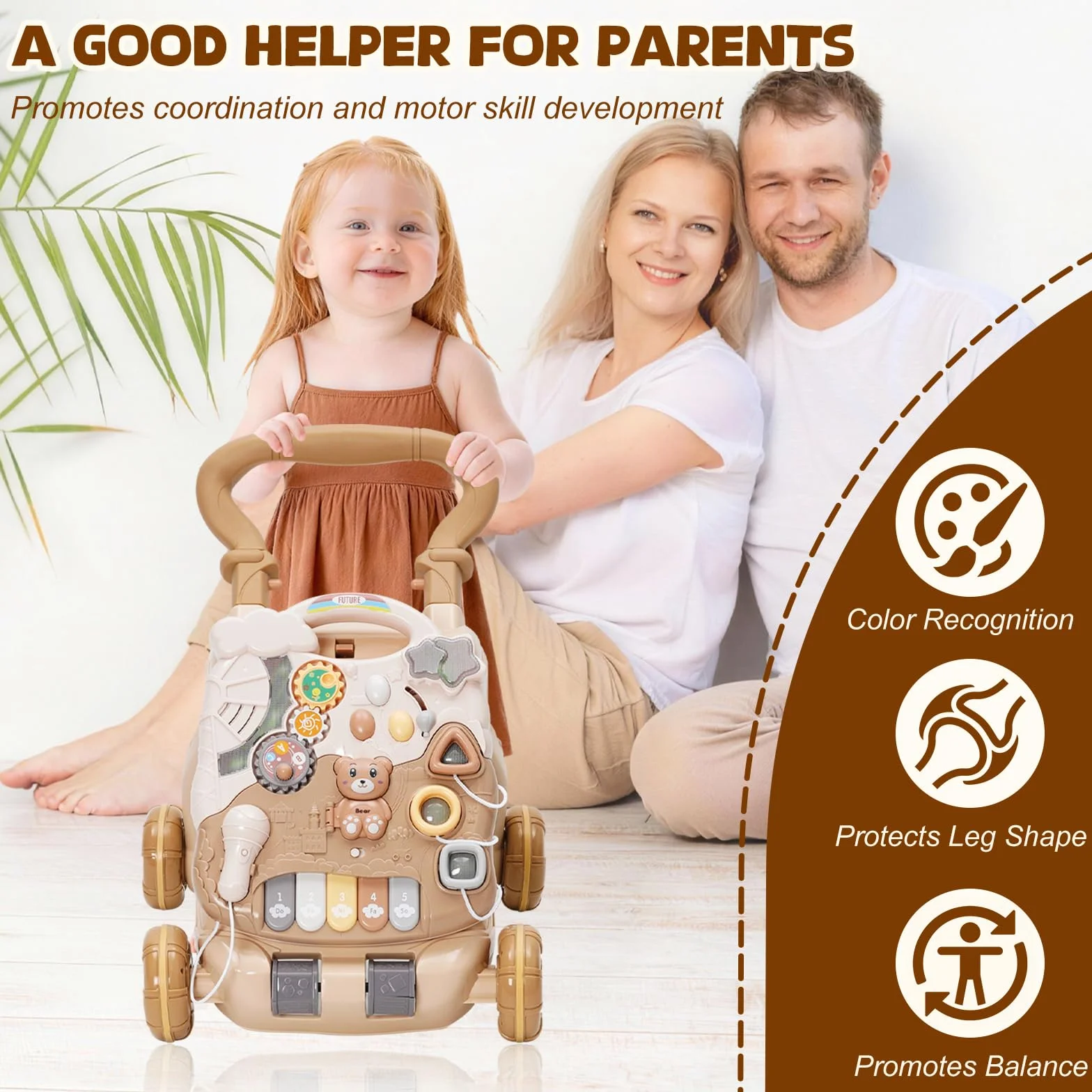 Trotteur Bébé 3 en 1 avec Musique, Marche Détachable Vitesse Réglable, Table Activité d'éveil pour Enfants 12+ Mois