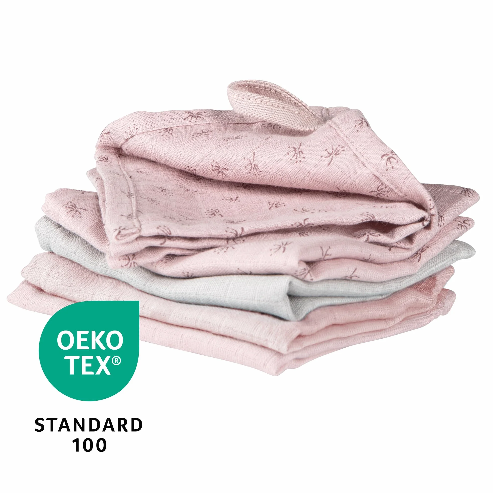 roba Lot de 5 Gants de Toilette Bébé Lil Planet 25 x 25 cm Coton Bio Rose/Gris