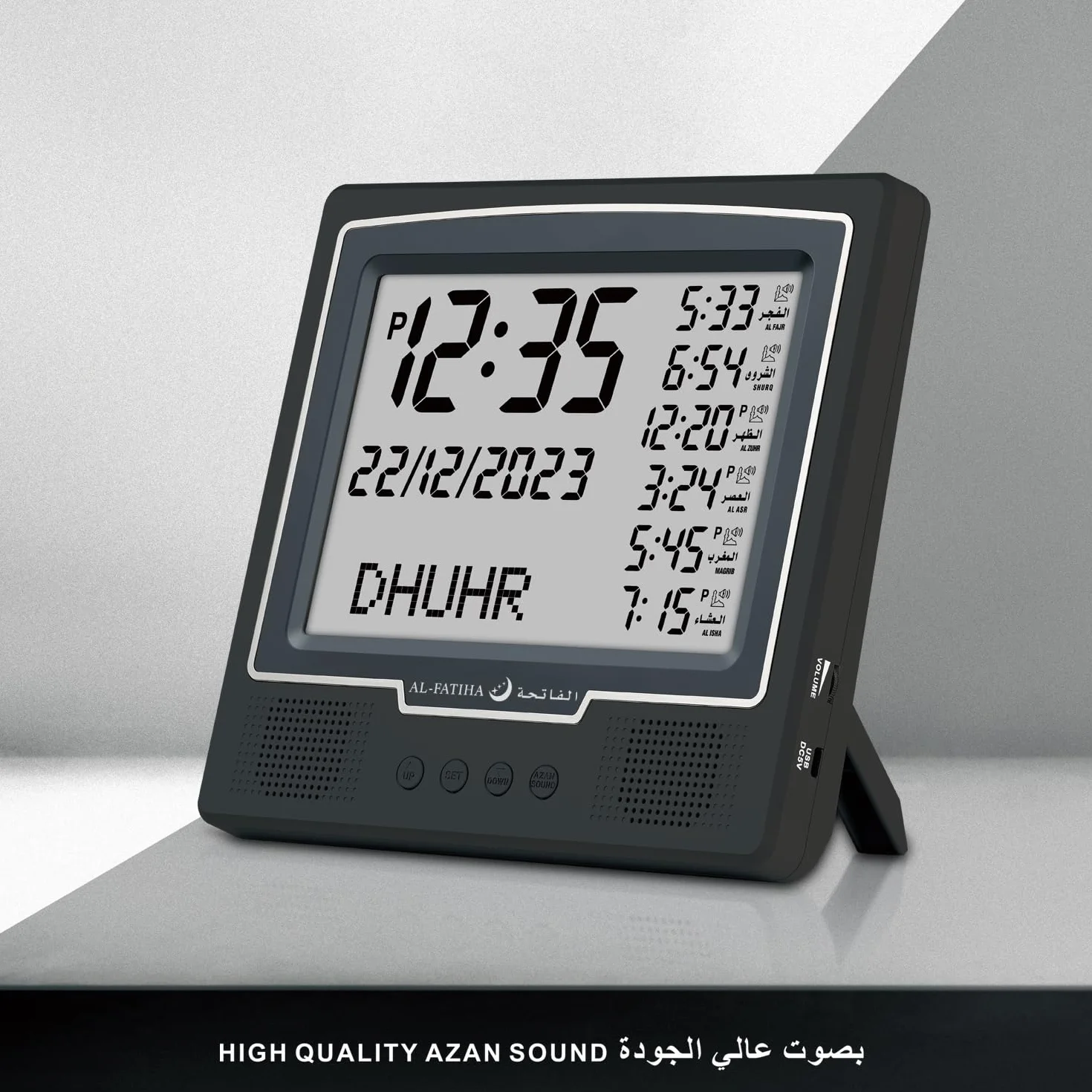 Azan Réveil de table Numérique 8 sons de prière Horloge de prière musulmane Noir