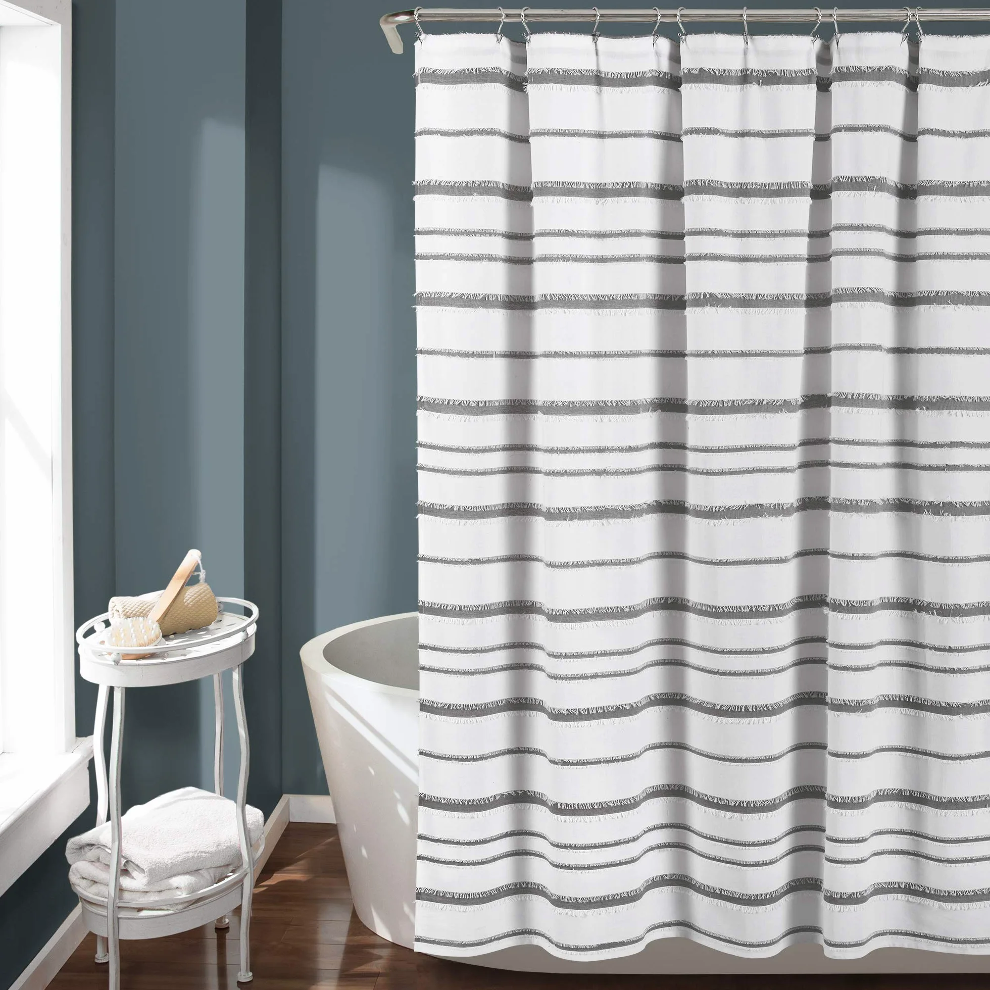 Lush Decor Rideau de Douche Jacquard avec Clip rayé Blanc et Gris 72 x 72 cm