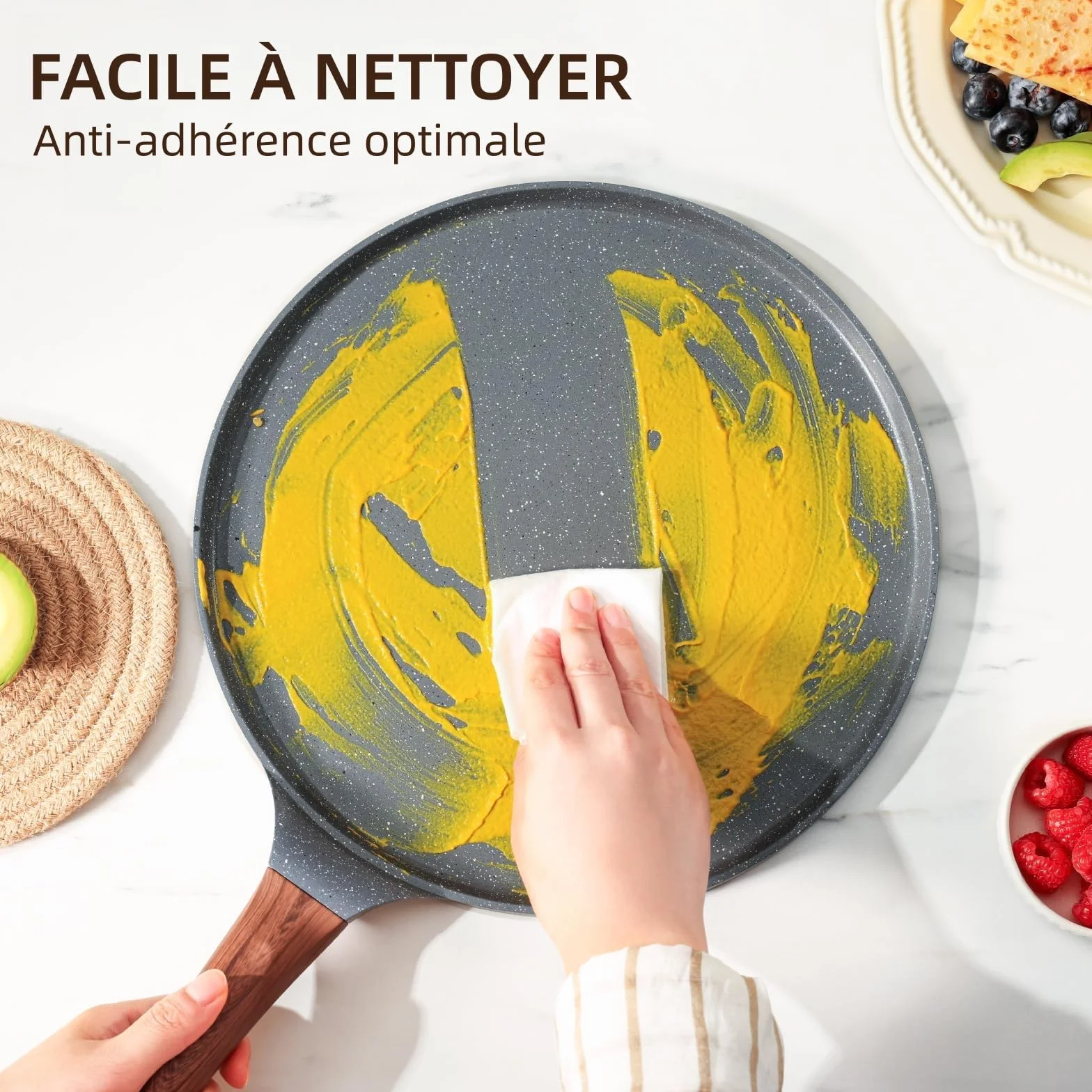 SENSARTE Poêle à Crêpes 26 cm Antiadhésif Granit Suisse Compatible Induction