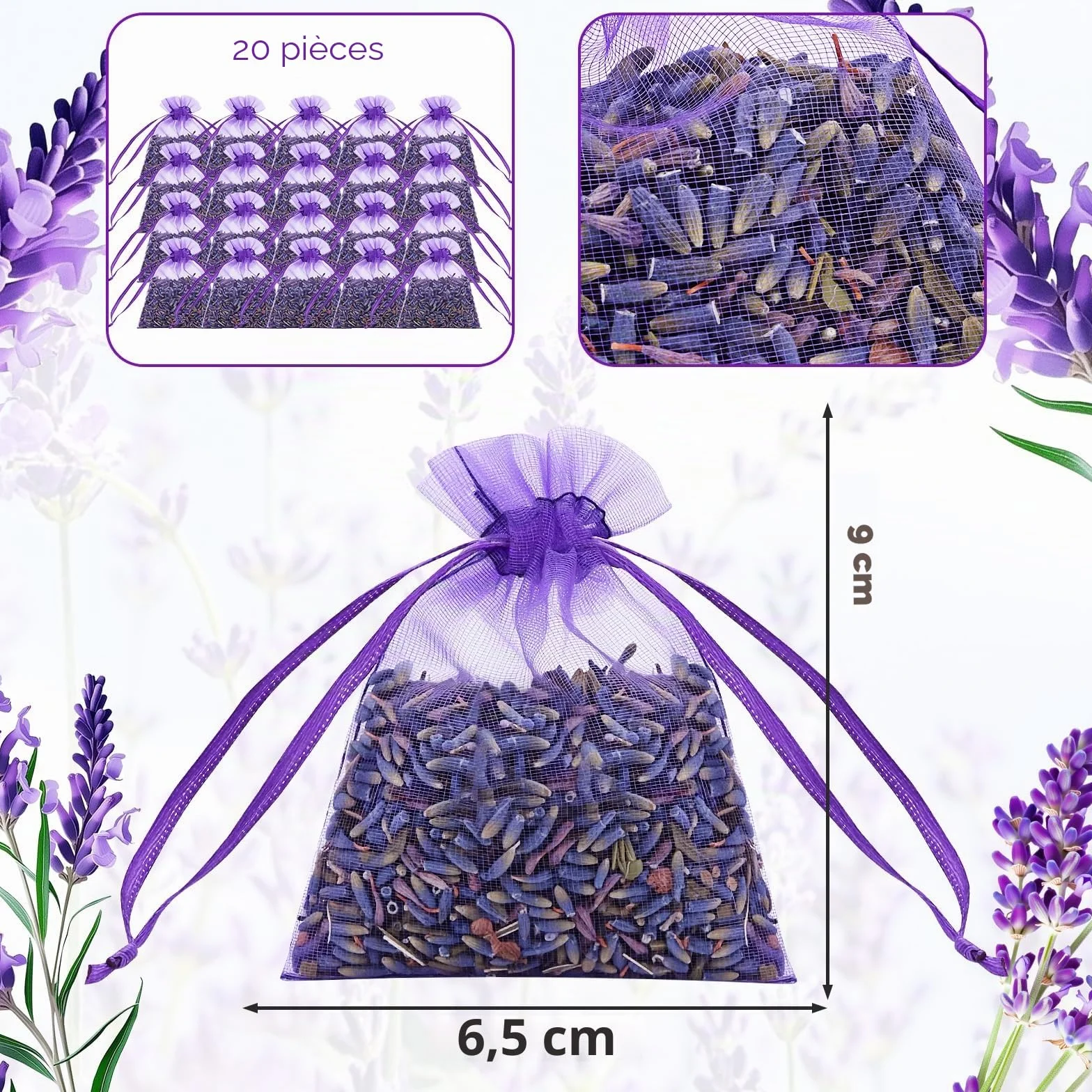 Lavande Séchée Naturelle 20 Sachets pour Armoires et Voiture