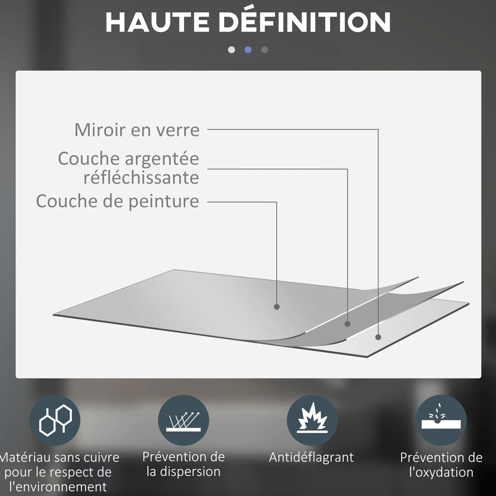 Kleankin Miroir Rond Lumineux LED Mural Salle de Bain 80 cm Interrupteur Tactile Antibuée Luminosité Réglable 20,5W+26W Blanc Argent