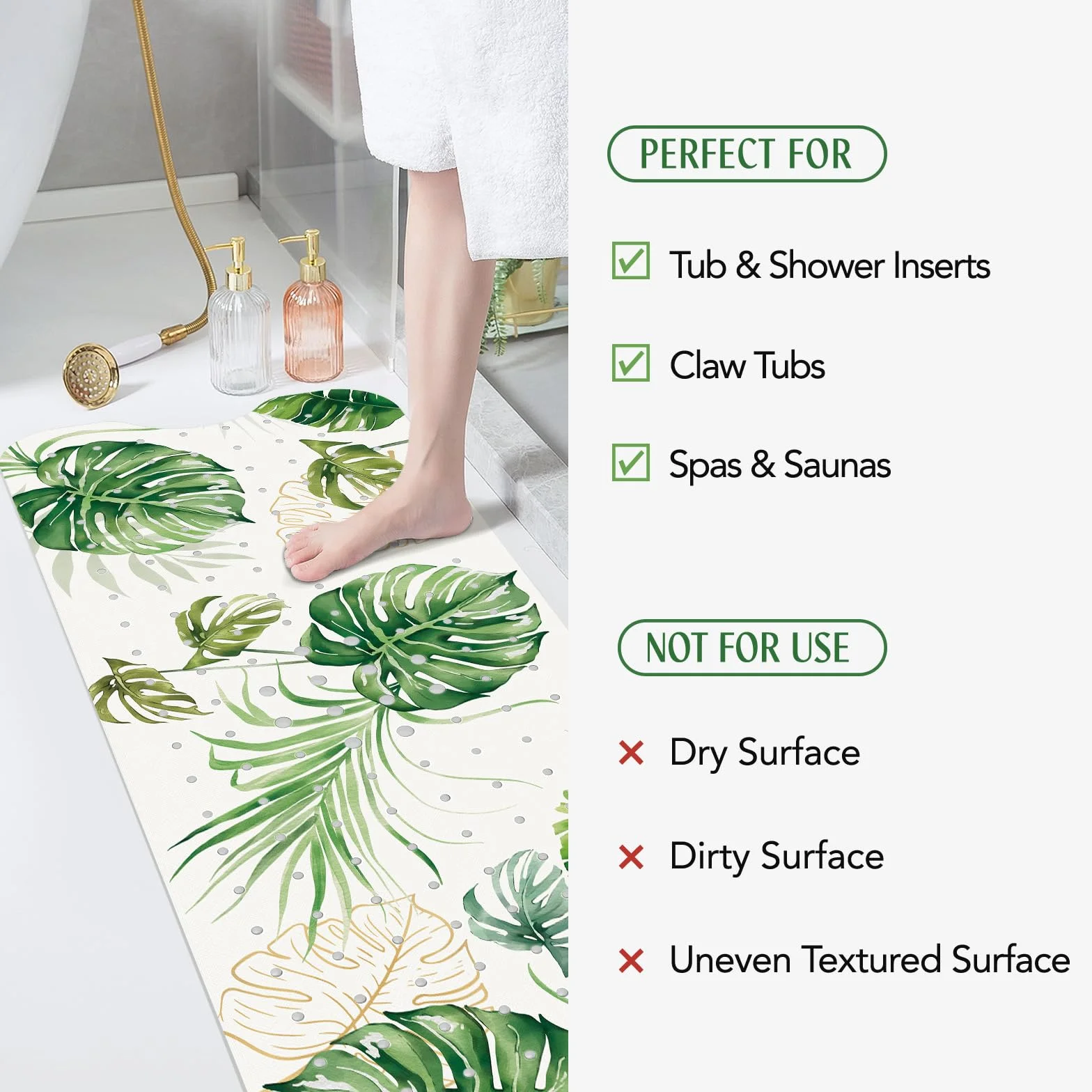 SHUCHING Tapis de Bain Antidérapant Feuille Verte 100 x 40 cm