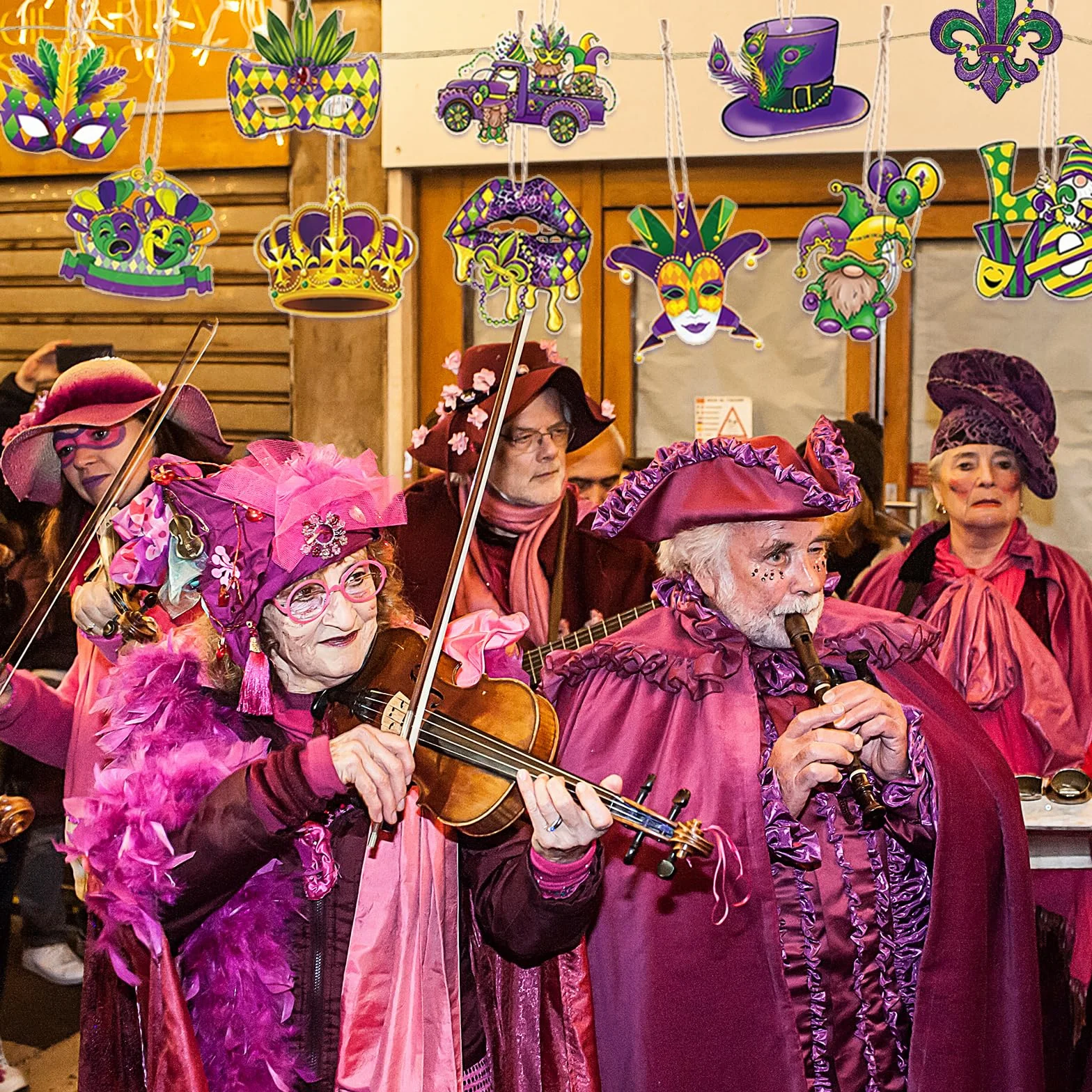 Ornements Suspendus de Carnaval 24 Pièces, Masque de Mascarade Décoration