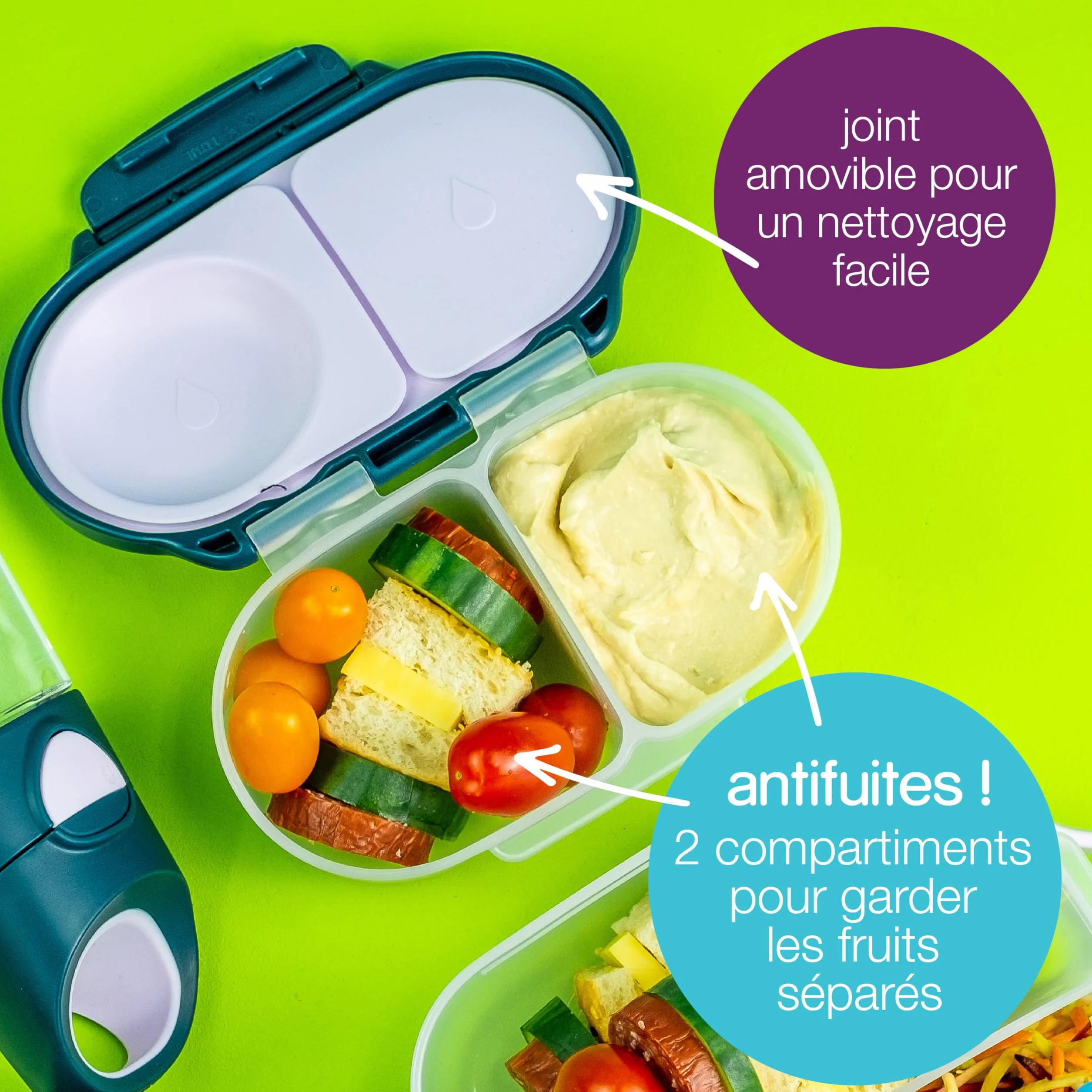 b.box Mini Boîte à Bento 2 Compartiments Étanches Sans BPA