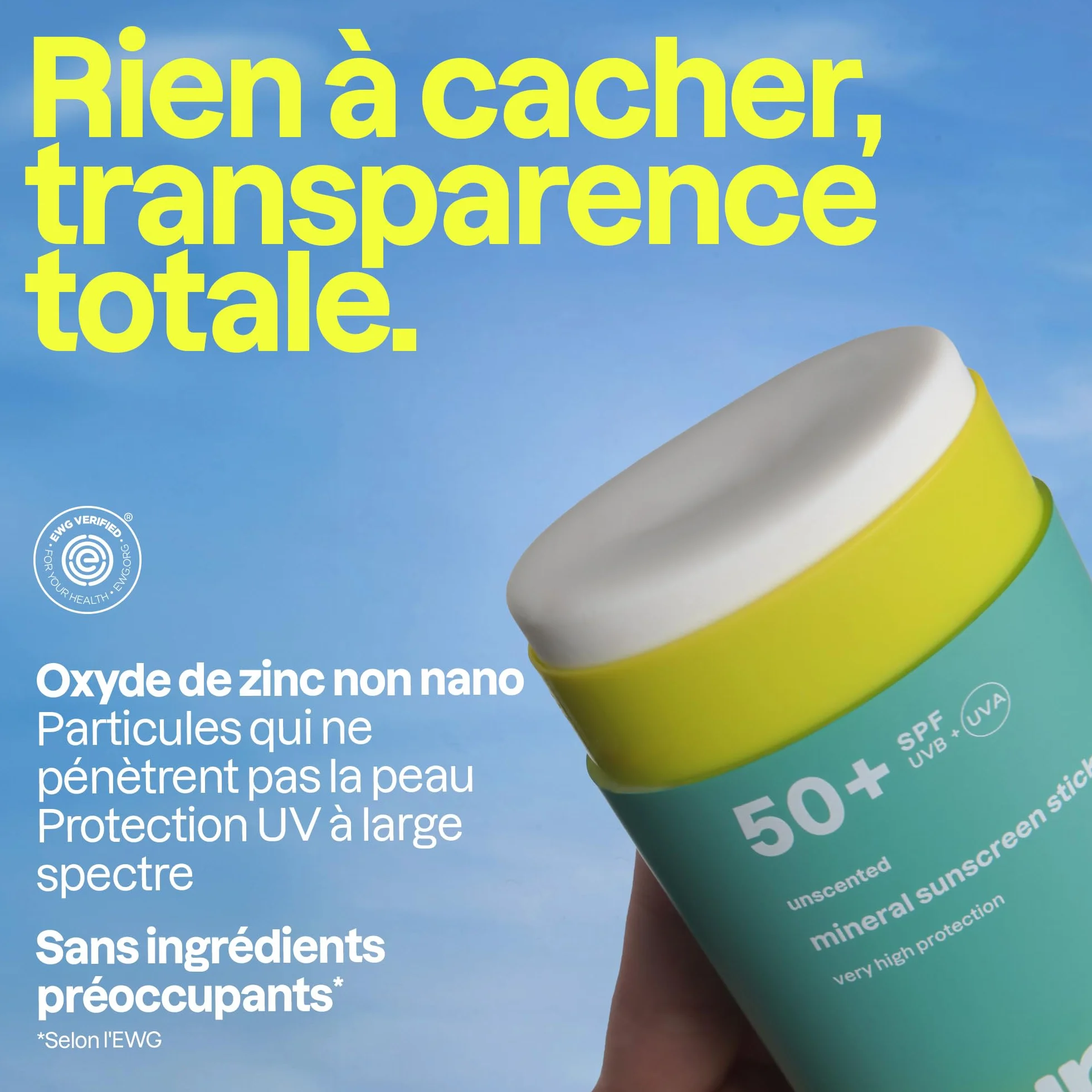 ATTITUDE Crème Solaire Minérale SPF 50 Large Spectre Oxyde de Zinc Non Nano Visage Corps 60 g