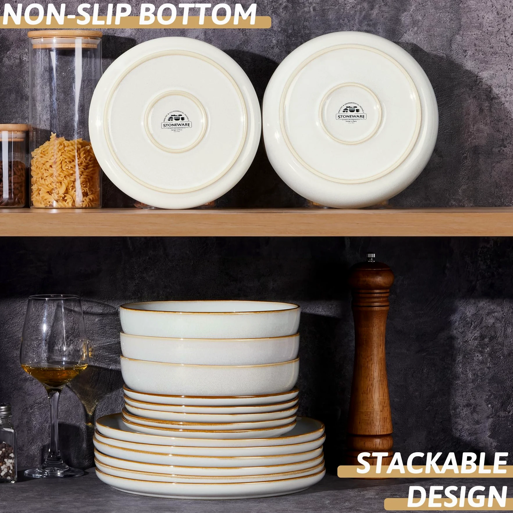 HaWare Lot de 6 grandes assiettes rondes en céramique émaillée réactive de 26,7 cm pour maison, restaurant, résistantes aux éclats et aux rayures, passent au micro-ondes et au lave-vaisselle, blanc