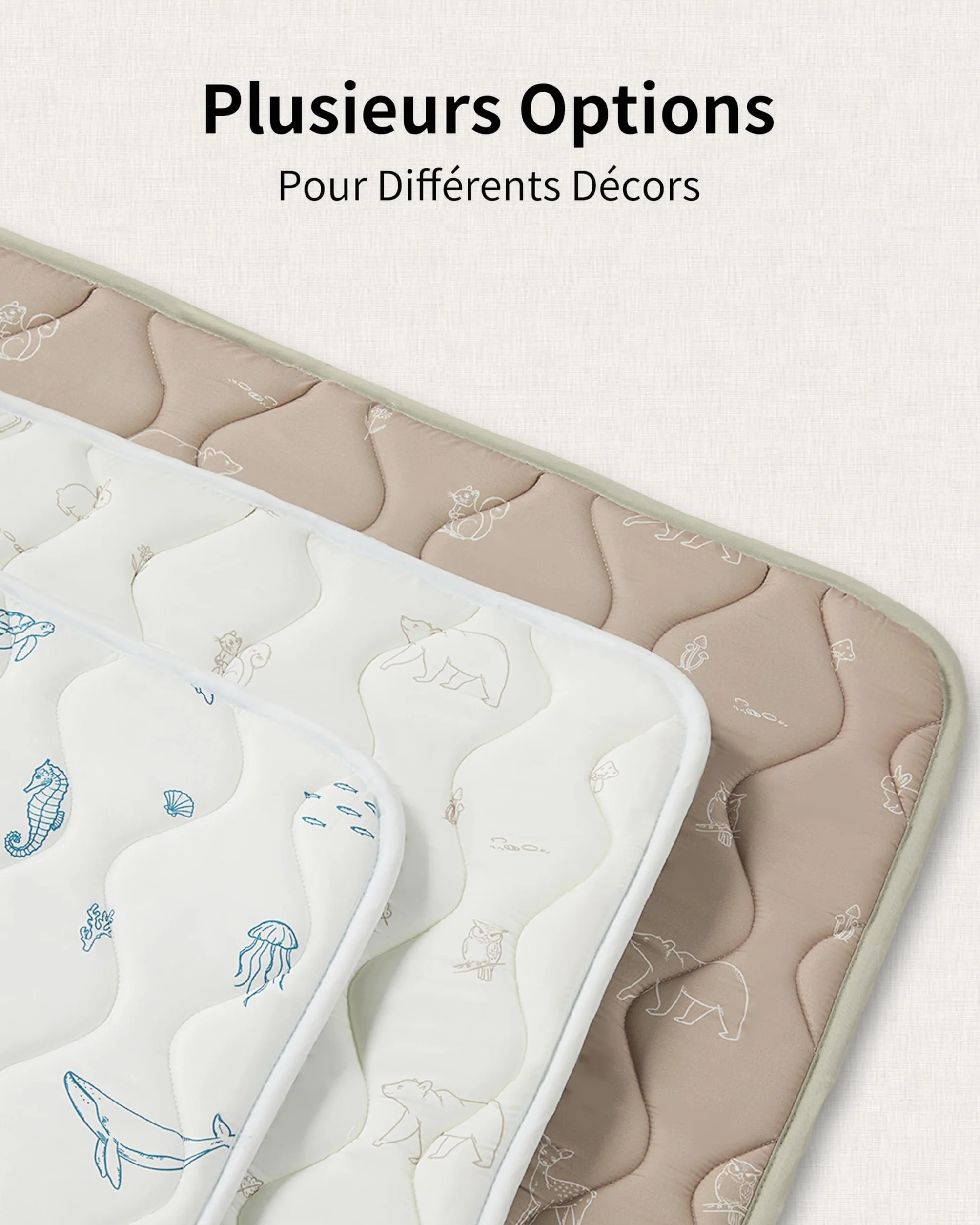 Tapis Bébé Pliable 120x120cm Antidérapant Matelas Mousse Lavable Motricité Sol Parc 0-24 Mois Forêt Beige