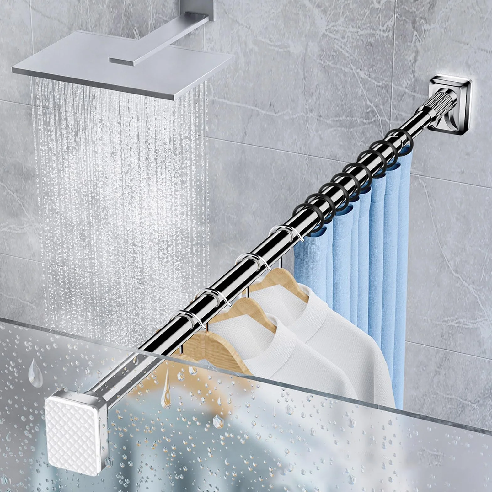 Tringle de douche extensible sans perçage pour salle de bain, cuisine, chambre à coucher