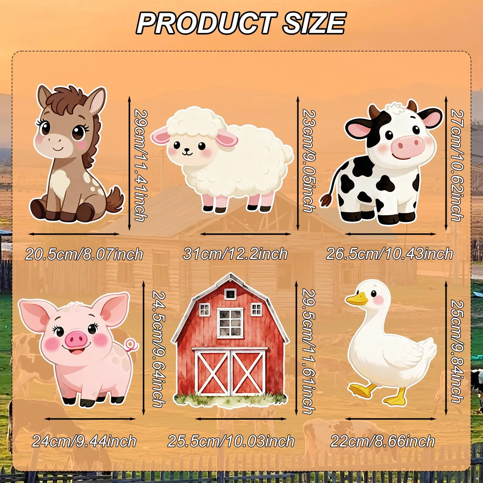Silhouettes d'animaux de la Ferme en Papier Grand Format Lot de 6 avec Support