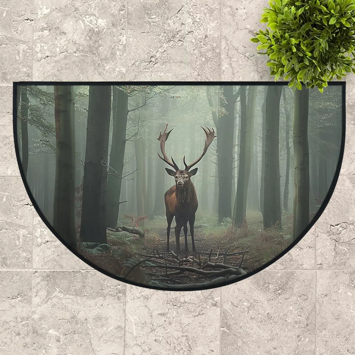Mexpekil Forest Deer Paillasson en demi-lune pour intérieur et extérieur - Lavable - Absorbant la saleté - 100 x 160 cm