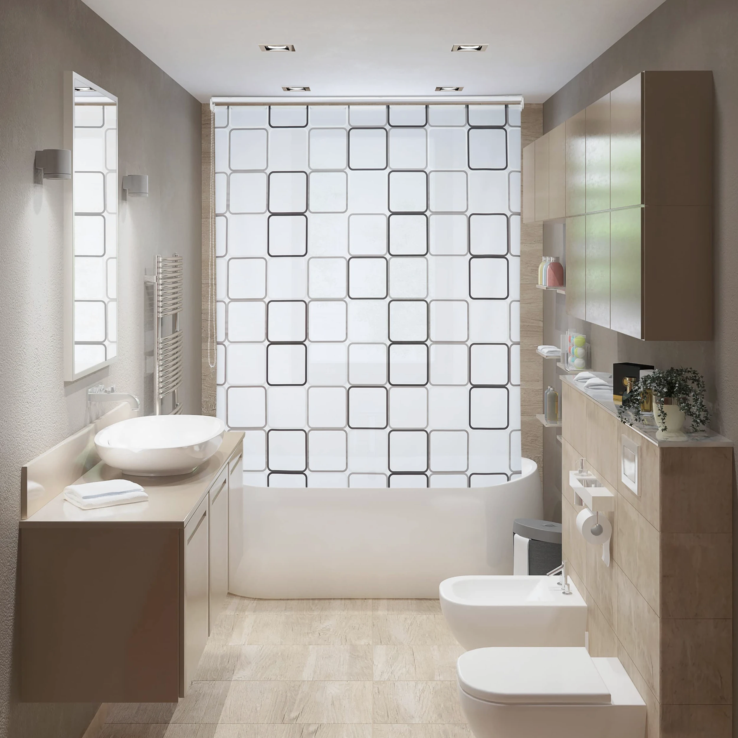 Relaxdays 10026666_1049 Carré, 160x240 cm, Rideau de douche, baignoire bain store, fixation plafond, semi-transparent, PVC, plastique, aluminium, 240 x 160 x 5 cm