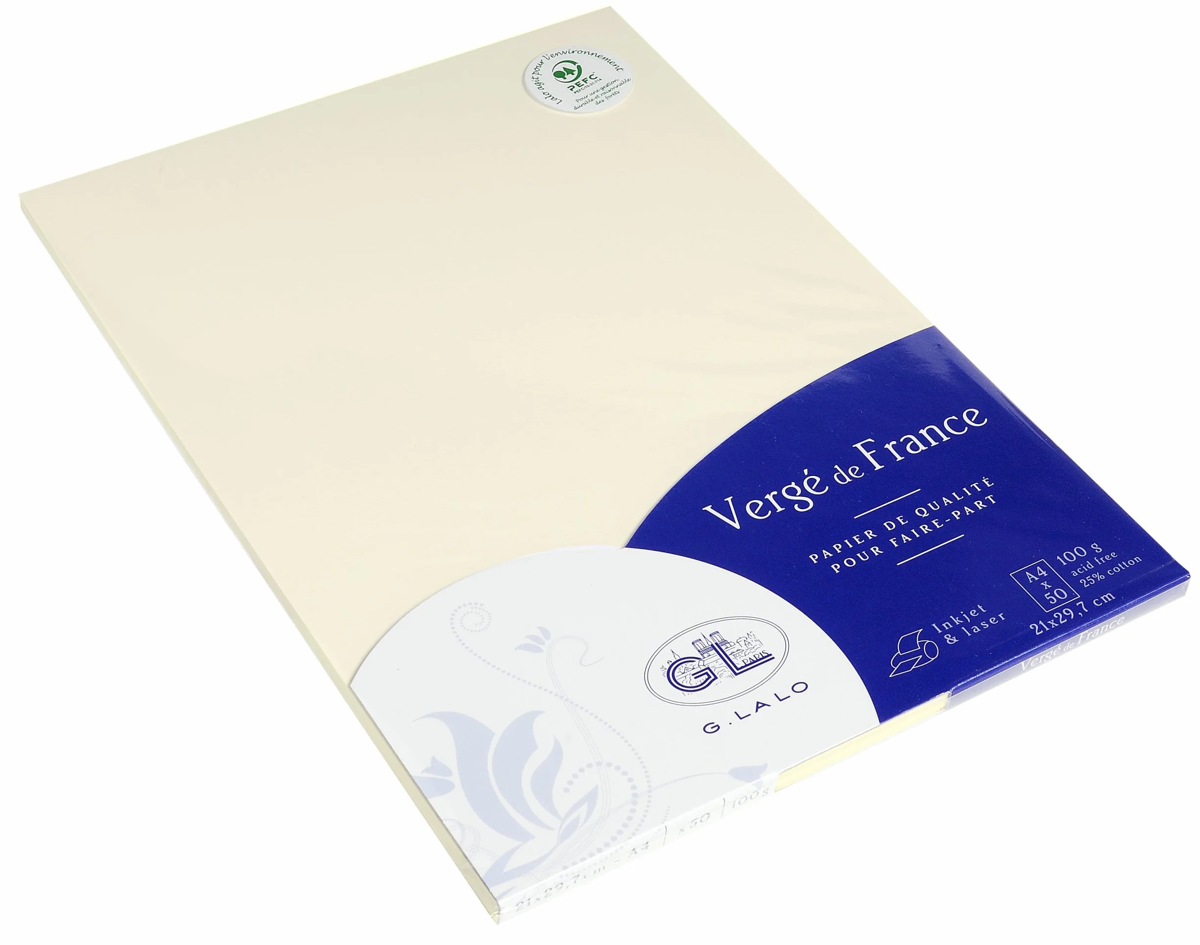 Vergé de France Lalo 47216L Papier 21x29,7 cm 100g Ivoire Paquet 50 feuilles