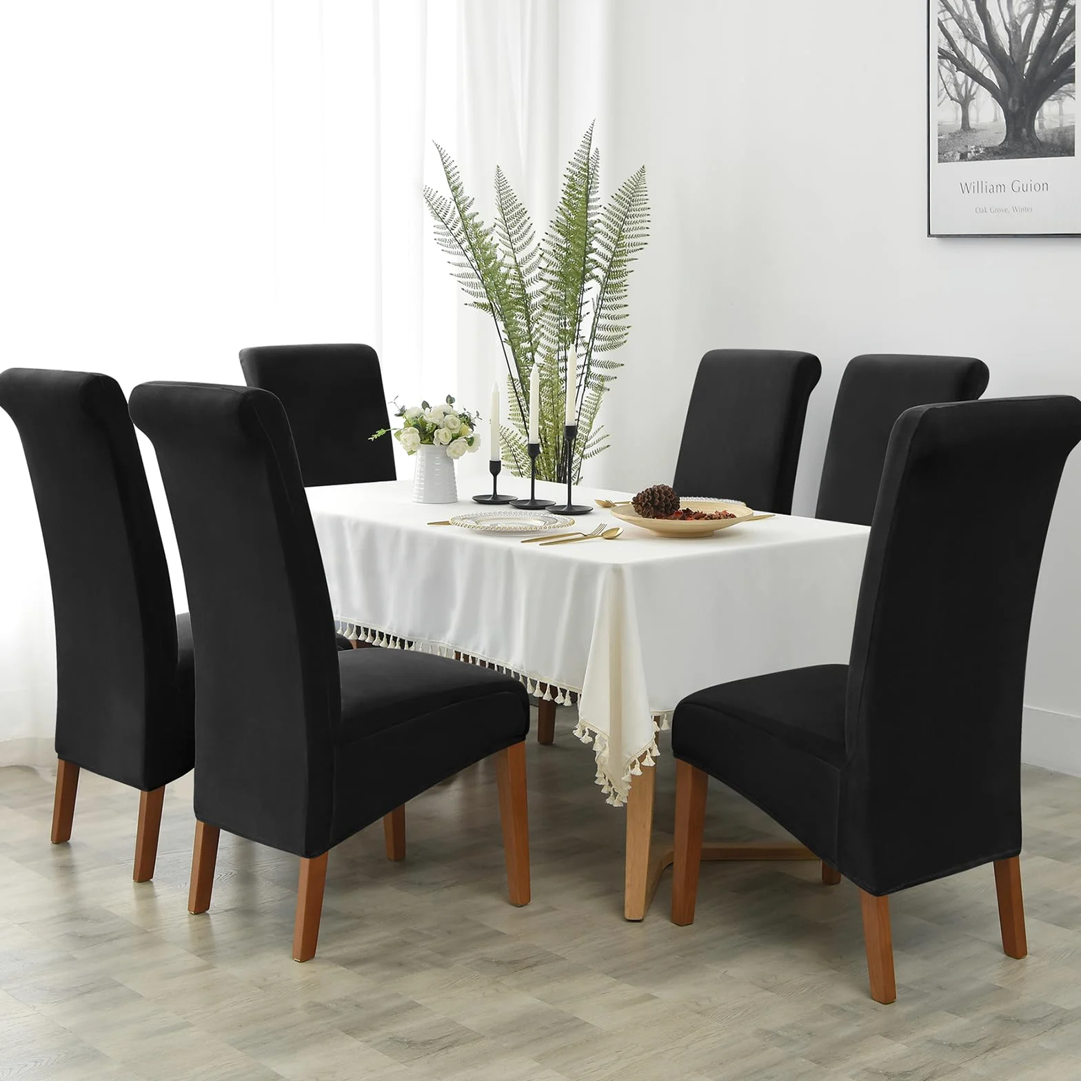Alishomtll Lot de 6 housses de chaise à dossier haut en velours extensible, lavables et amovibles pour chaises de salle à manger, cuisine, banquet, fête de mariage (noir, 6 pièces)