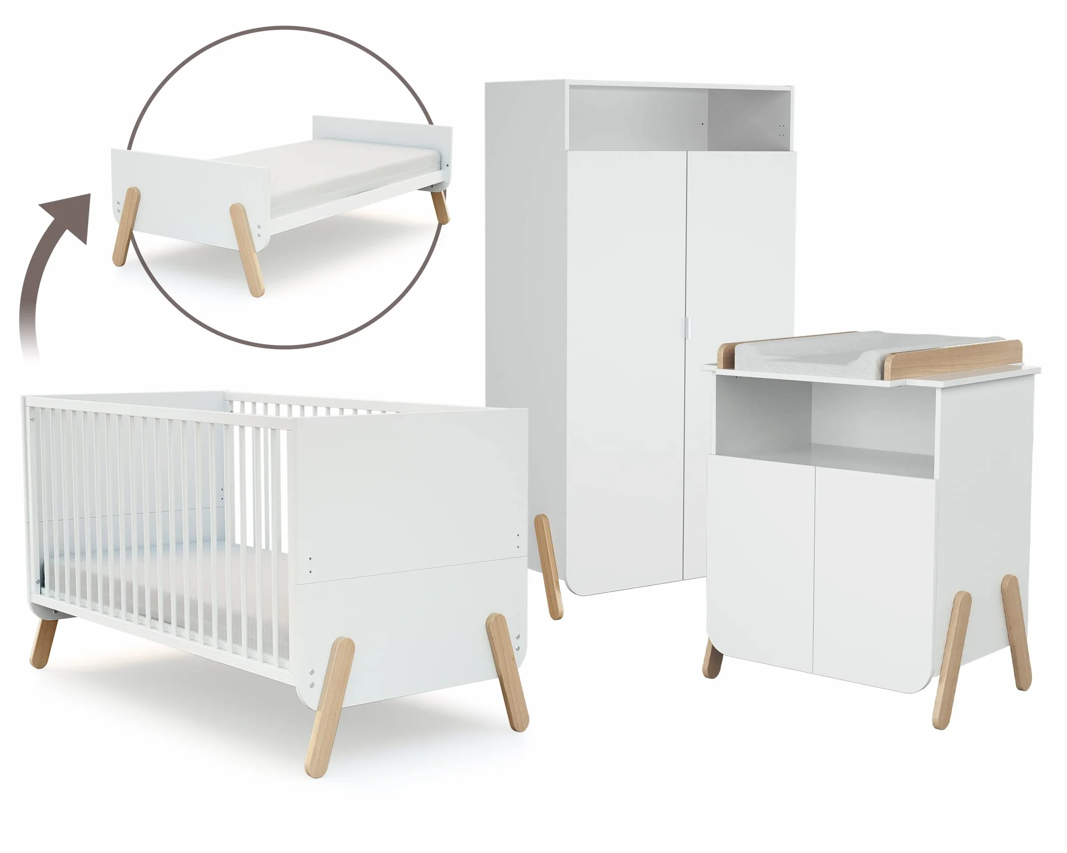 Grande Chambre PIRATE Blanc Hêtre Verni 2 portes pivotantes niche étagères réglables penderie