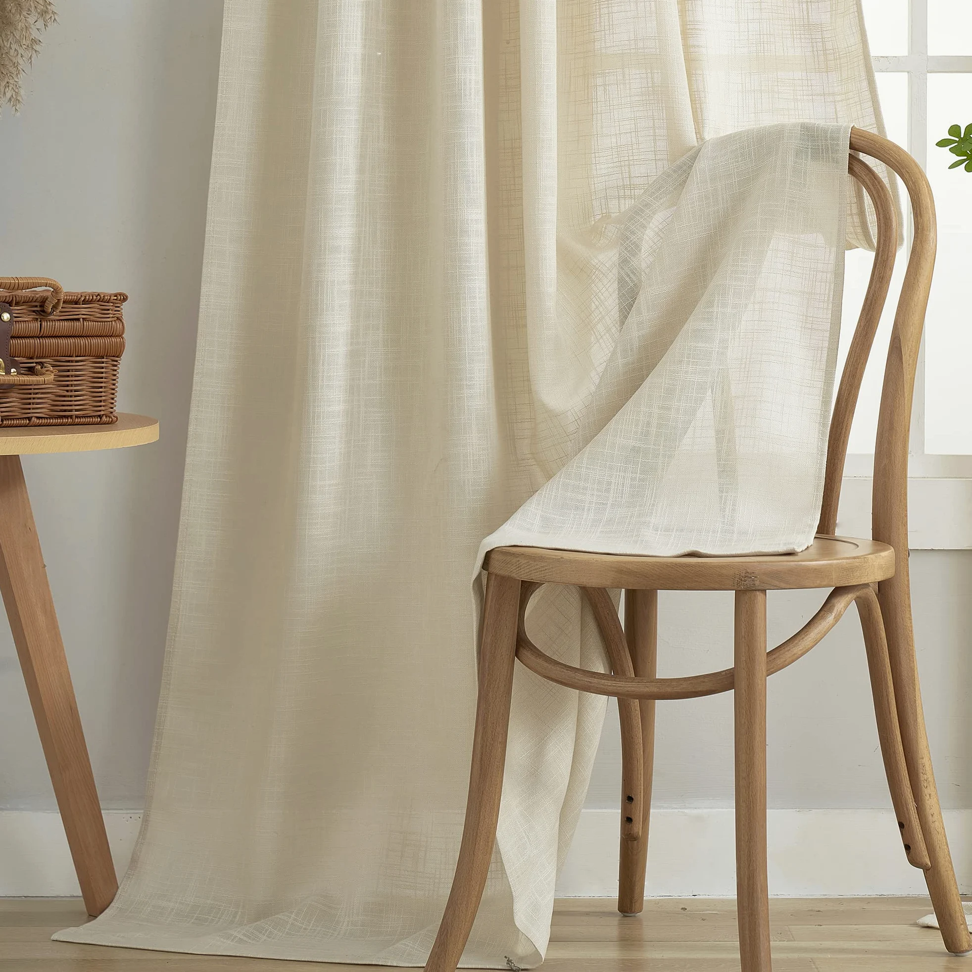 Lot de 2 Rideaux Semi-Transparents en Lin avec Pattes filtrant la lumière pour Salon 132 x 243 cm de Long, Beige