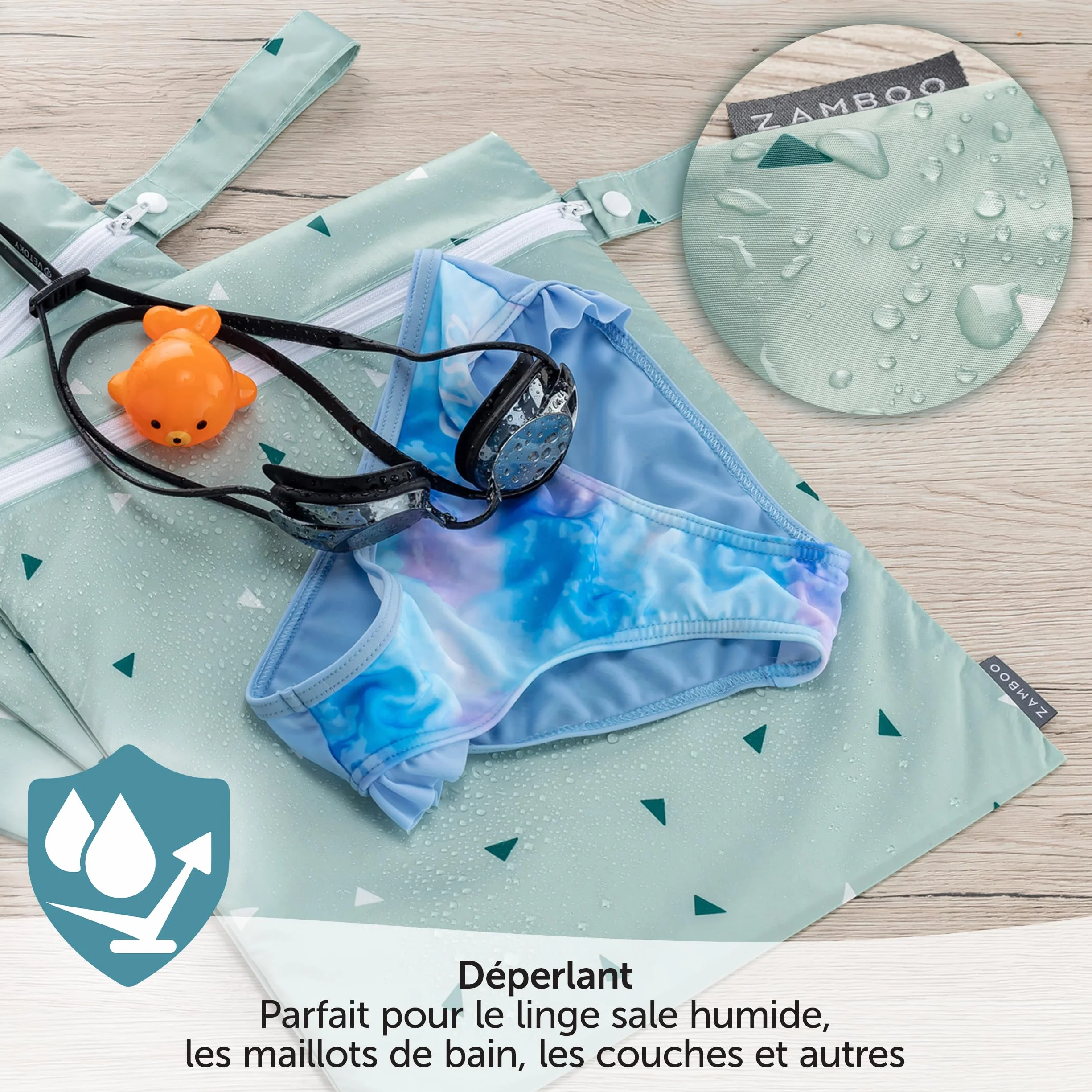 ZAMBOO Sac a Couches Bebe 3 pièces Lot de Pochettes pour Couche Lavable et Change Bébé Fermeture Éclair Boucle Oeko-TEX 100 Vert