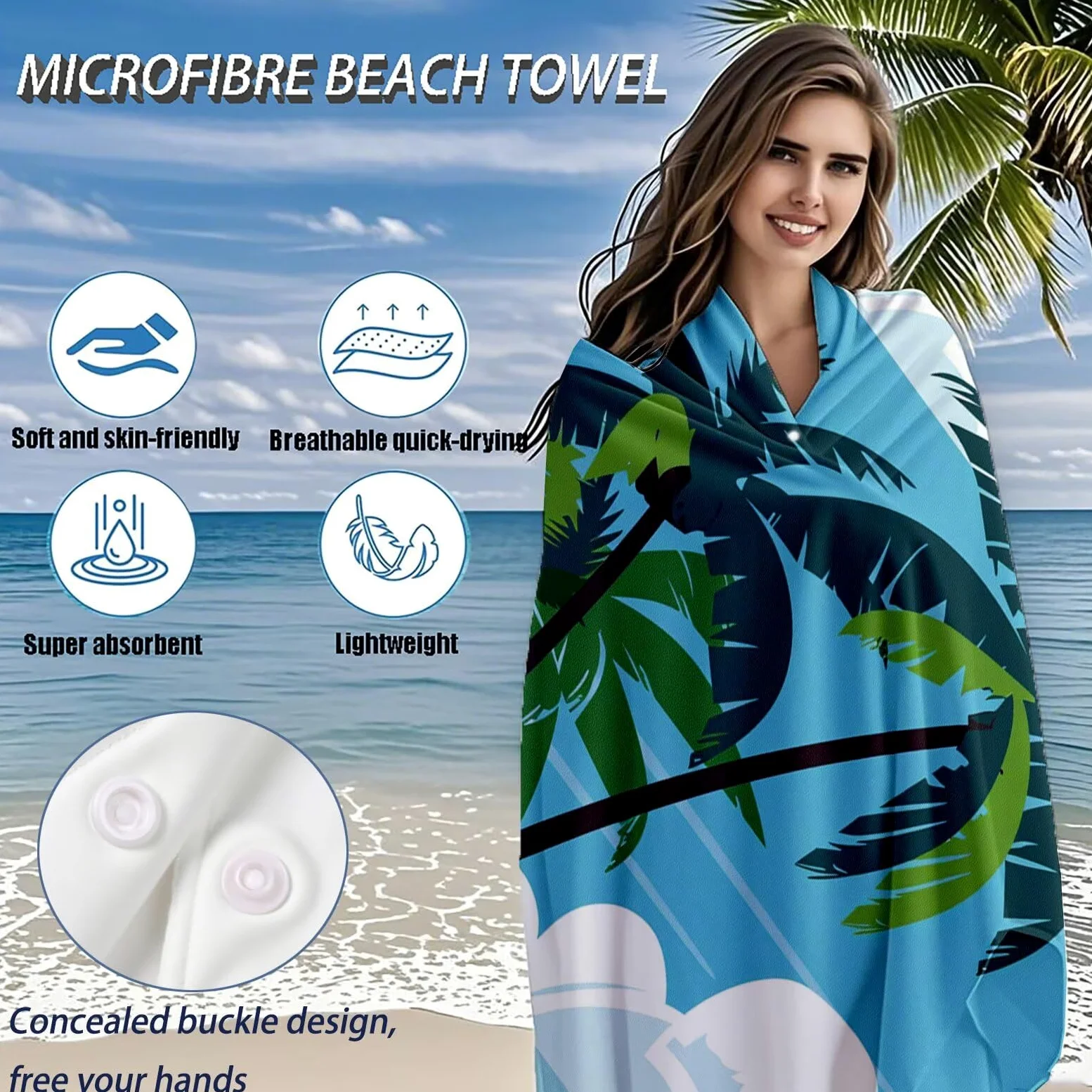 Serviette de Plage XXL 100x200 cm,Bleu Serviette Plage Microfibre avec Séchage Rapide, Anti-Sable, Absorbante Fonction Design pour Vacances Piscine Pique-Nique Voyages Yoga, Cadeau Femme Q-634