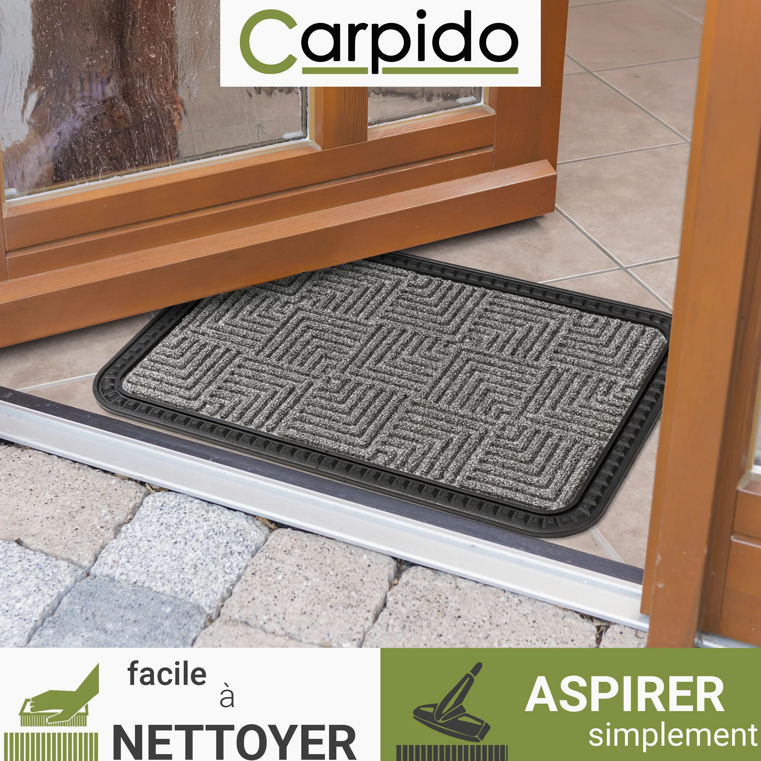 Carpido Paillasson Extérieur & Intérieur - Set de 2 50x80 cm - Argent Motif - Tapis de Porte antidérapant - Tapis de propreté résistant - extérieur Marches
