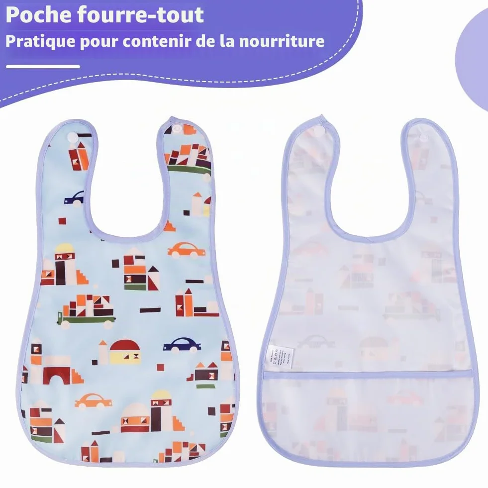Bavoirs Bébé 7pcs Imperméable Lavable Bandana Grandes Poches Alimentaires