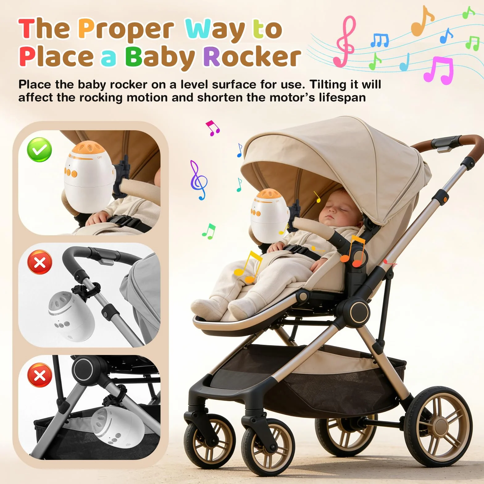 Berceur bébé rechargeable avec minuterie 45 min, portable aide au sommeil, vitesse réglable