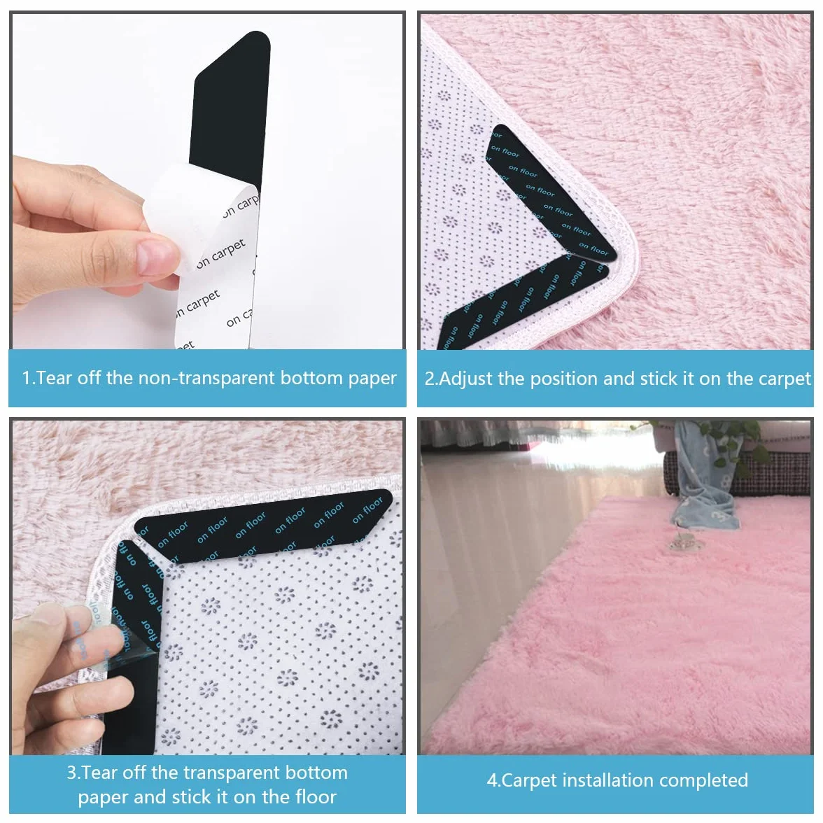 Vicloon 30pcs Anti Curling Carpet Grippers Coin Anti Derapant Tapis sous Tapis Autocollant pour Cuisine Salle de Bain Bureau