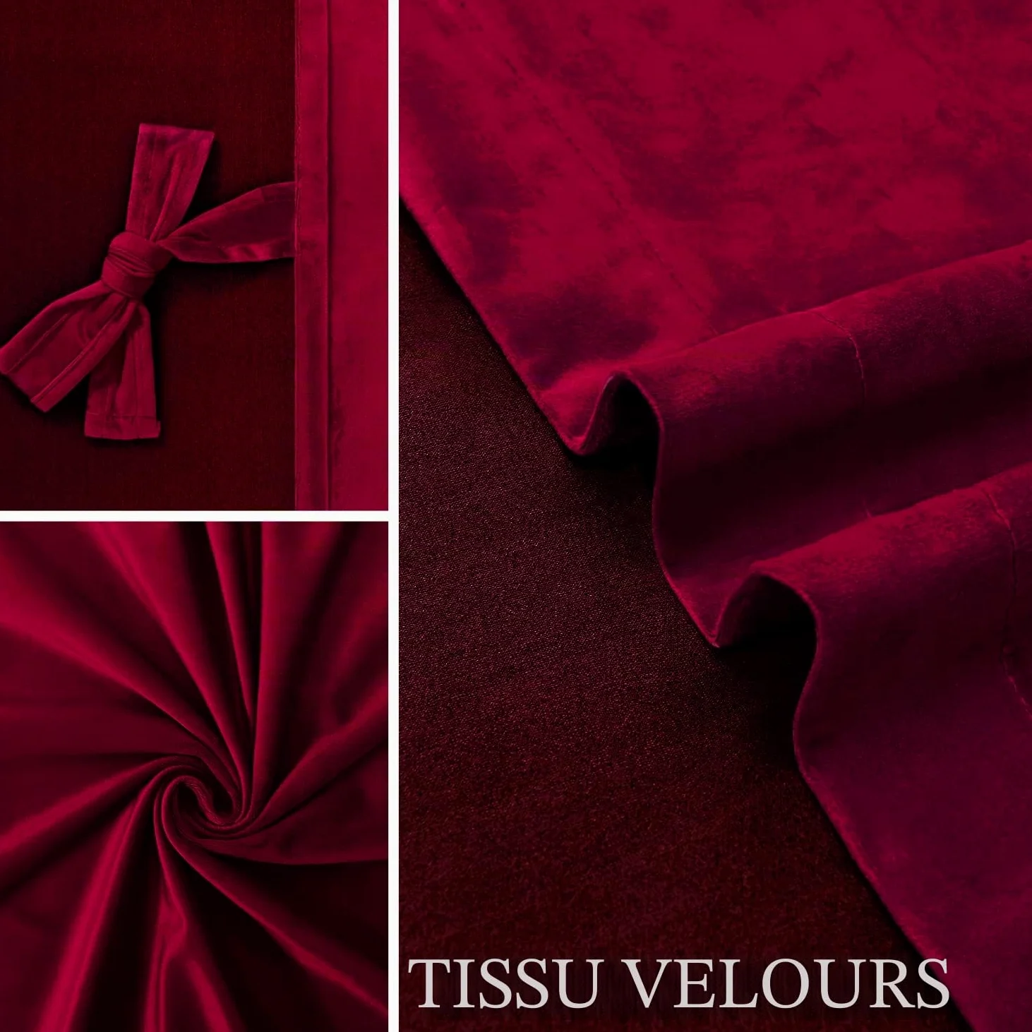 JIUZHEN Décorations de Noël Lot de 2 Rideaux Velours Occultants Doux et Opaques à Oeillets Rideau Thermique Isolant Anti Chaleur et Frois pour Chambre Décoration 140x260cm (LxH) Rouge Bordeaux