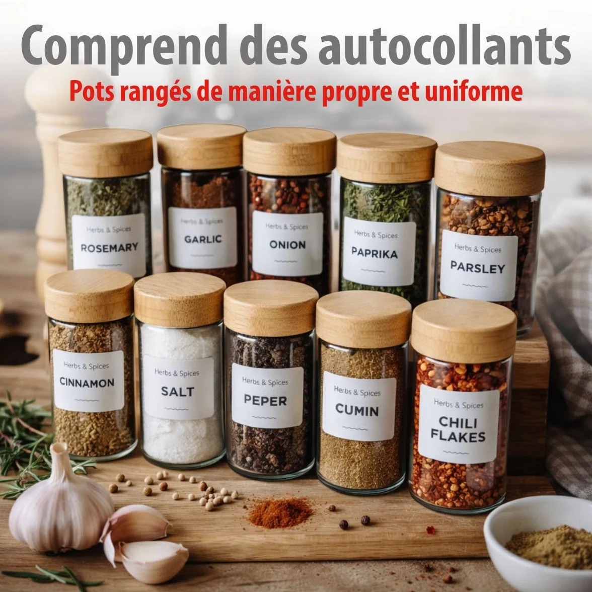 Alpina Pot Epices Verre Lot de 12 - Petit Pot en Verre avec Couvercle Bambou et Doseur pour Rangement Cuisine