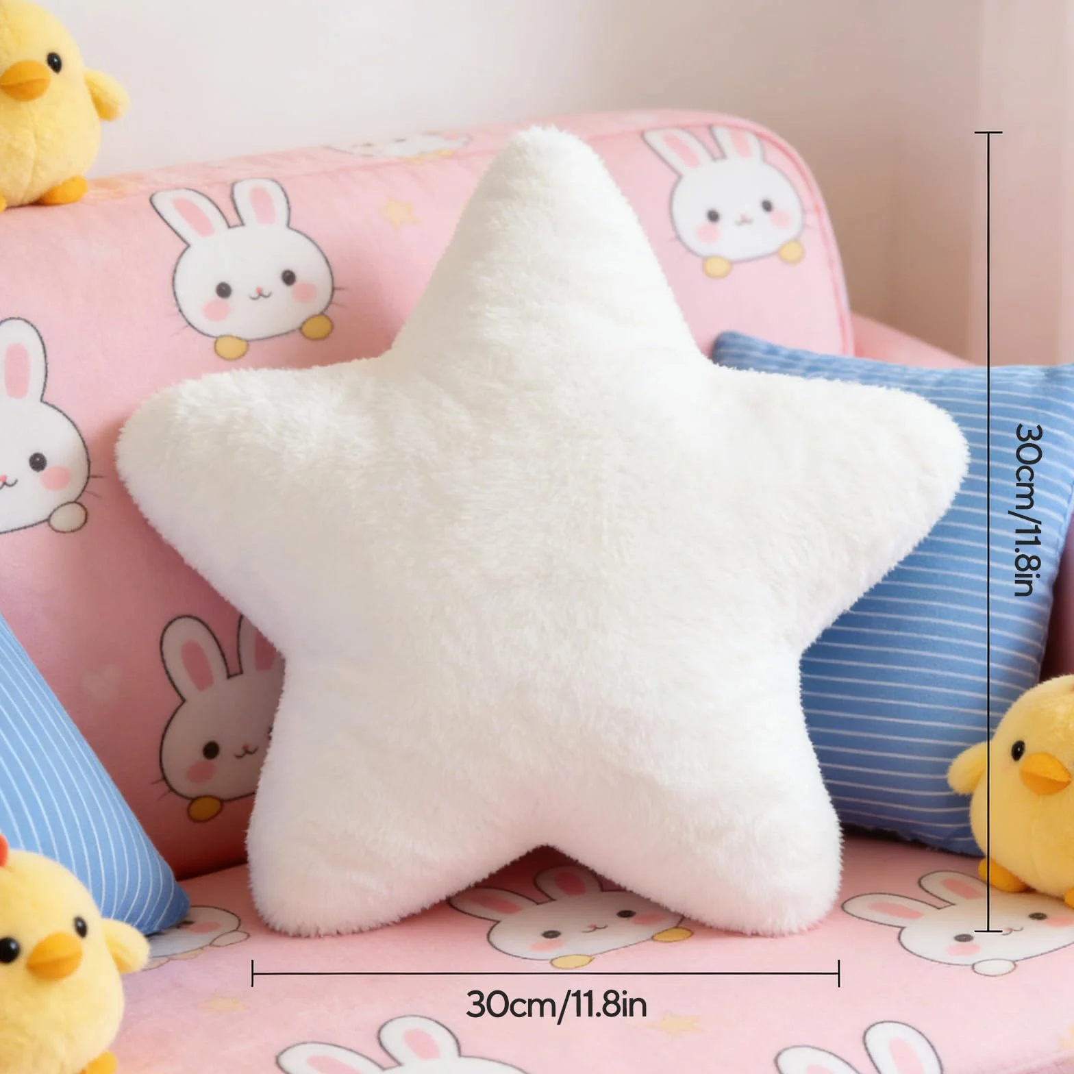 Coussin en peluche étoile décoratif 30 x 30 cm Blanc