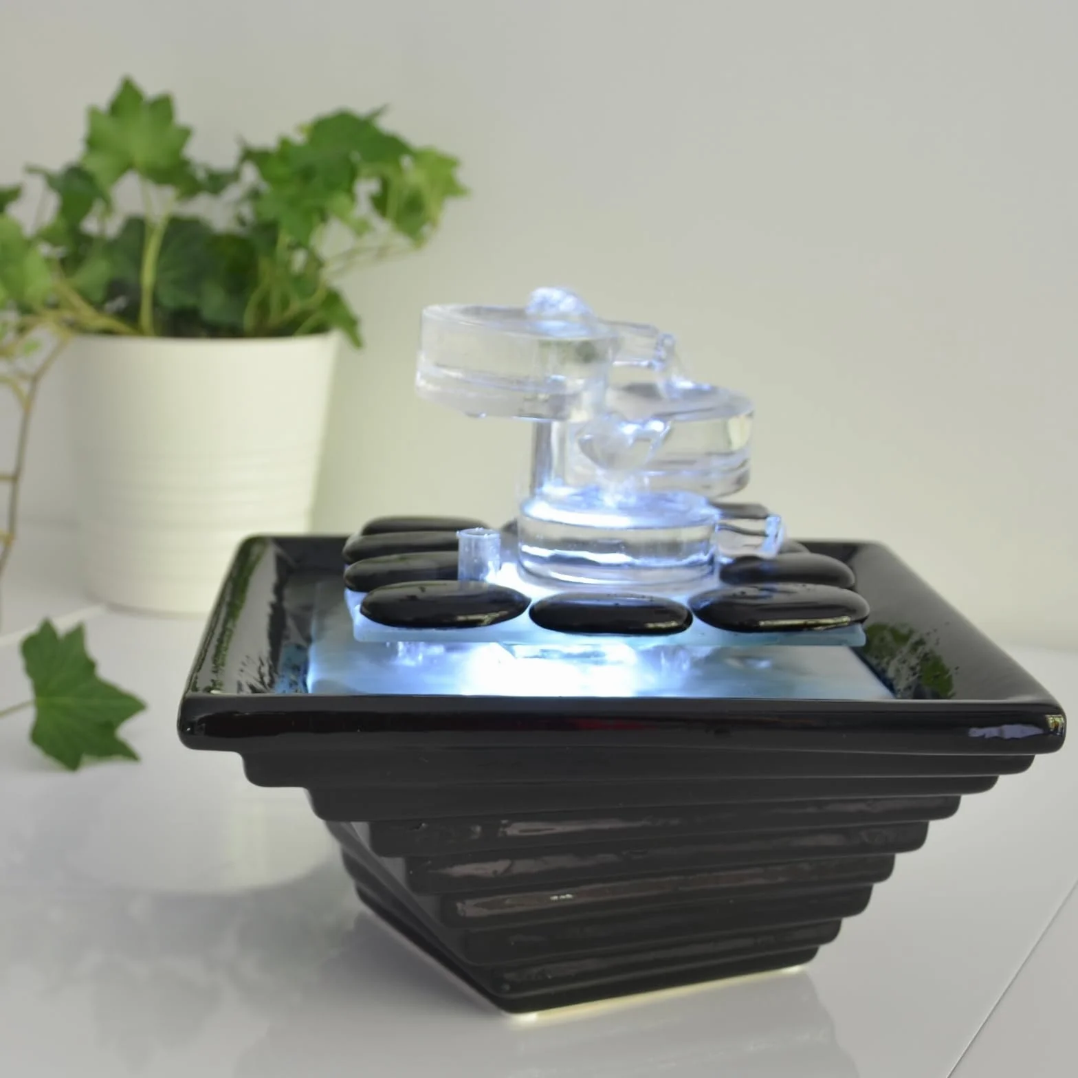 Fontaine d’Intérieur en Céramique et Verre Himalaya Zen’Light 20x23x23cm Méditation Zen