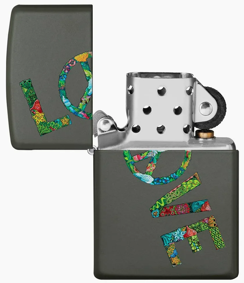 Zippo Briquet Tempête - Love Peace Nature - Finition Verte Mate avec Color Image - Rechargeable - Réutilisable - Design Coupe-Vent - Coffret Cadeau - Fabriqué aux États-Unis