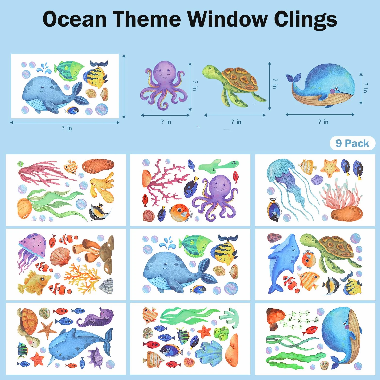 Autocollants Fenêtre Enfants 9Pcs Electrostatique Stickers Vitre Décoratifs Océan Été