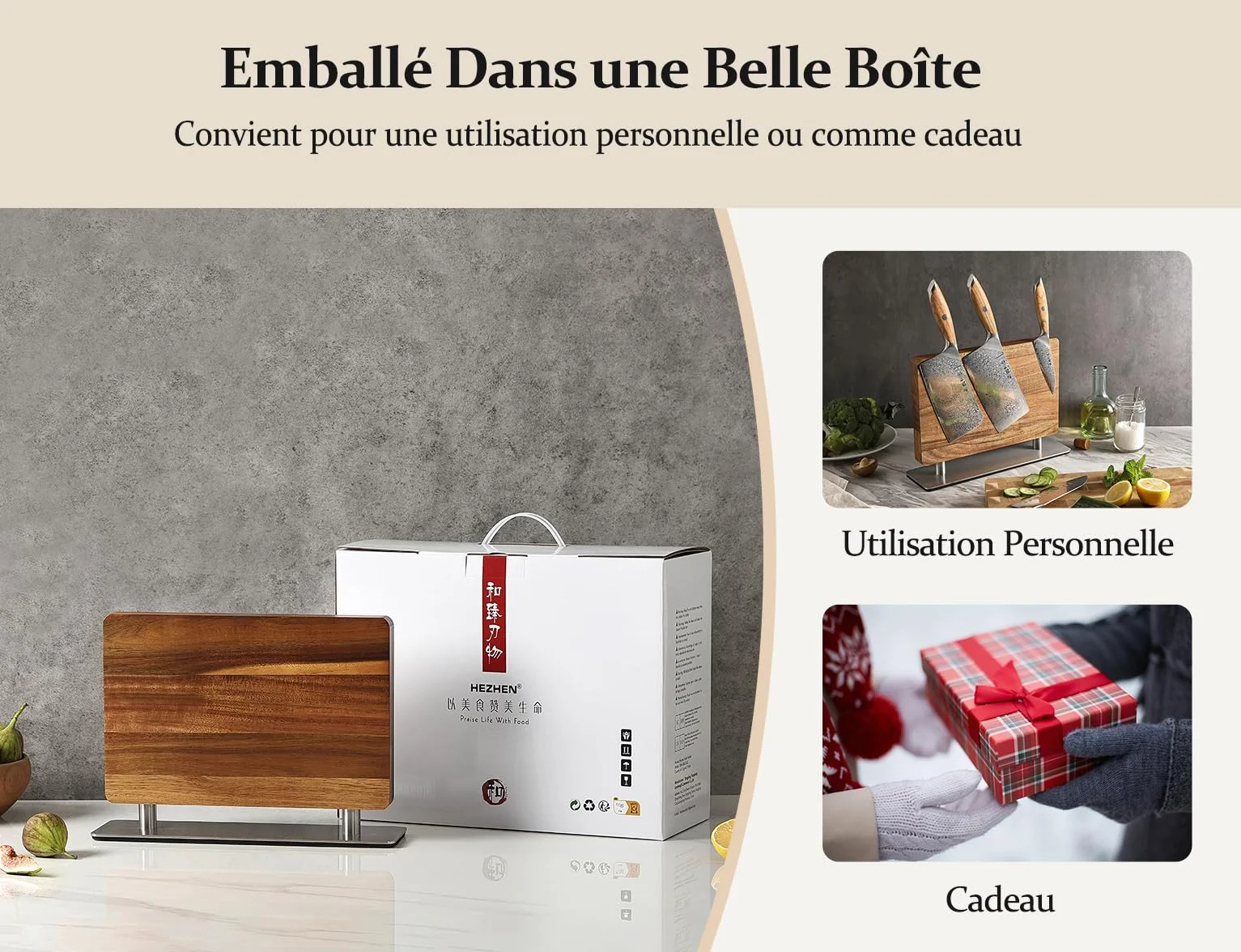 HEZHEN Bloc de Couteaux Magnétique, Porte-couteau en Bois d'Acacia, Aimanté Double Face
