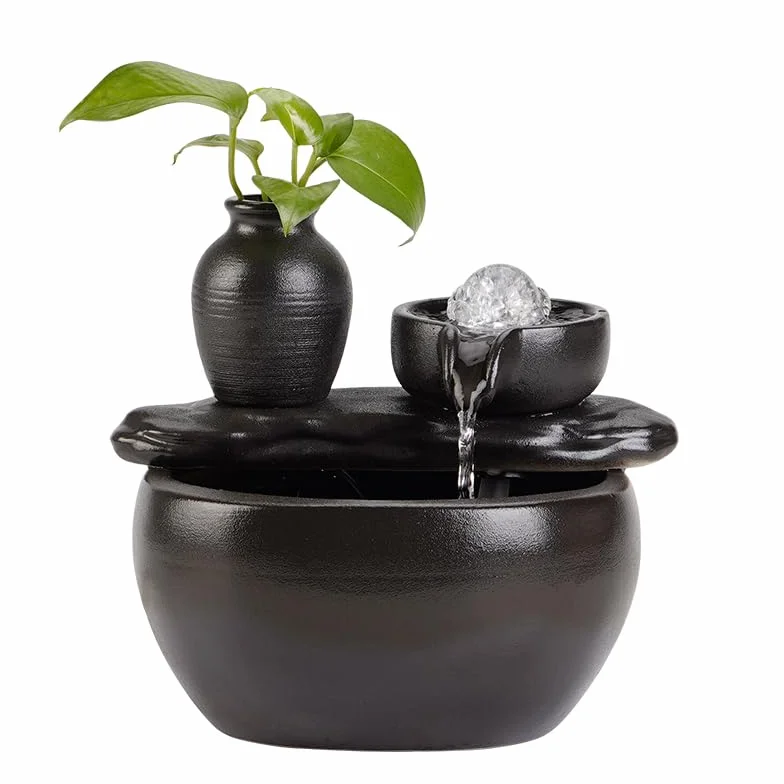 Fontaine à eau en céramique avec humidificateur, décorations d'aquarium, petite fontaine cascade intérieur noir