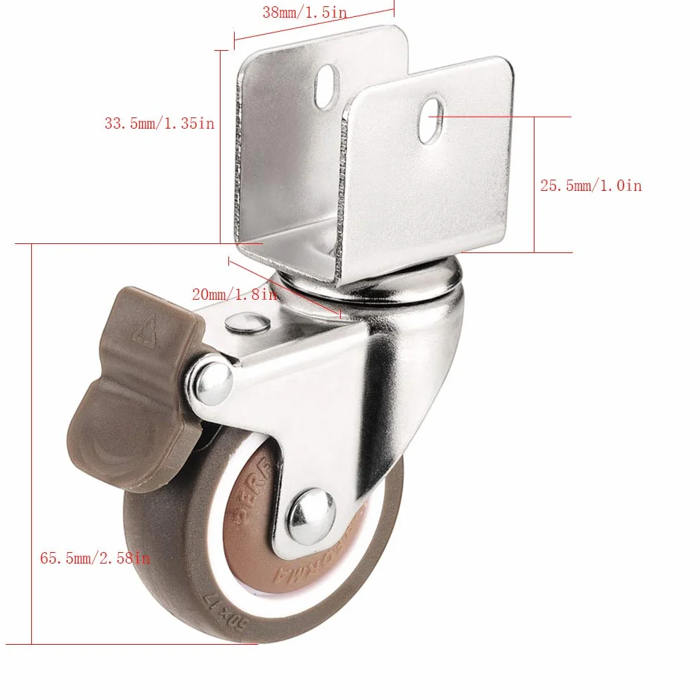 Support en U Chromé Roulettes Pivotantes 50mm Roues Caoutchouc 360° Charge 90KG 4 Pièces
