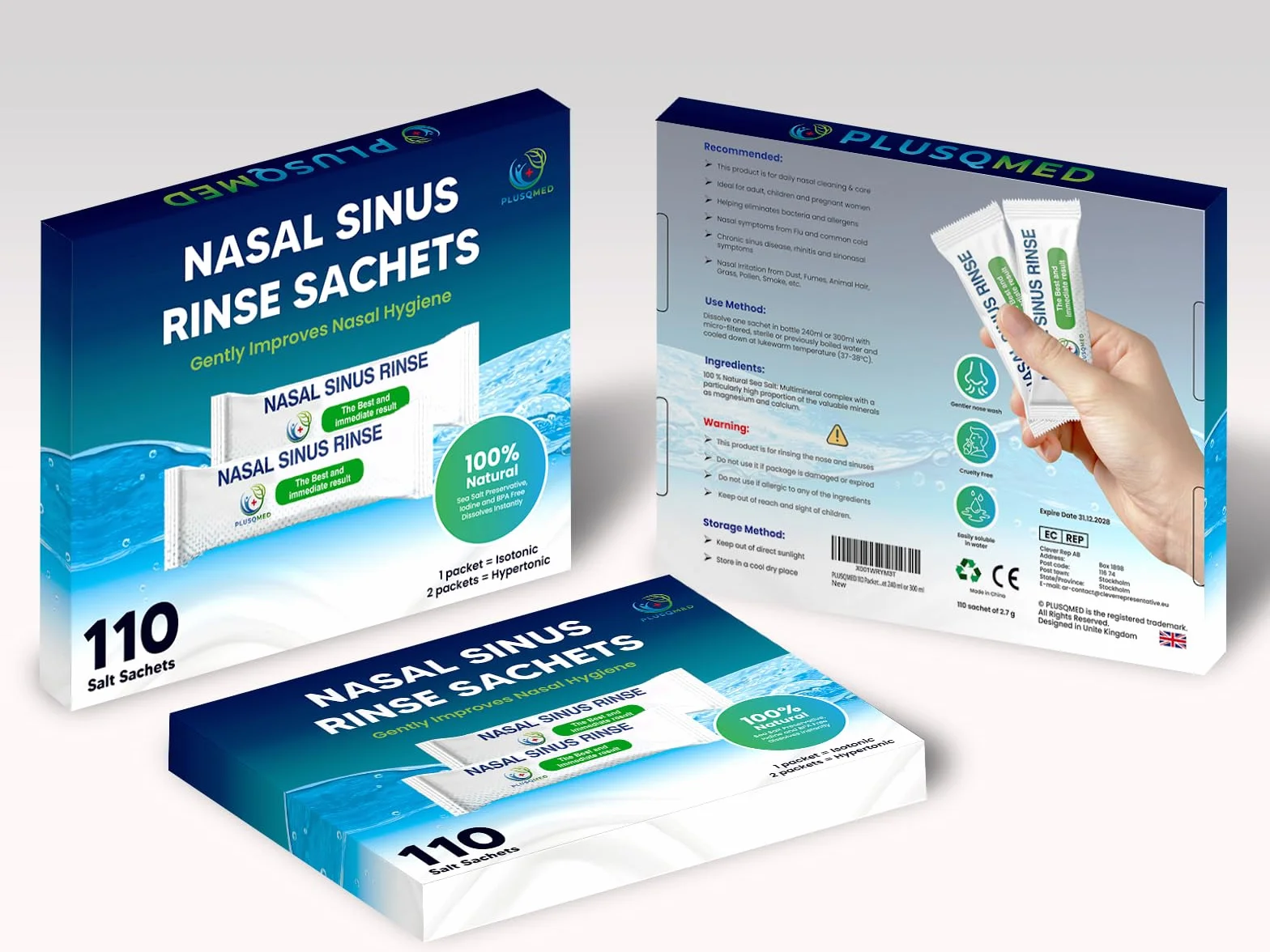 Sachets de rinçage des sinus 110 pièces, pot Neti, sel nasal naturel, compatible 240 ml 300 ml