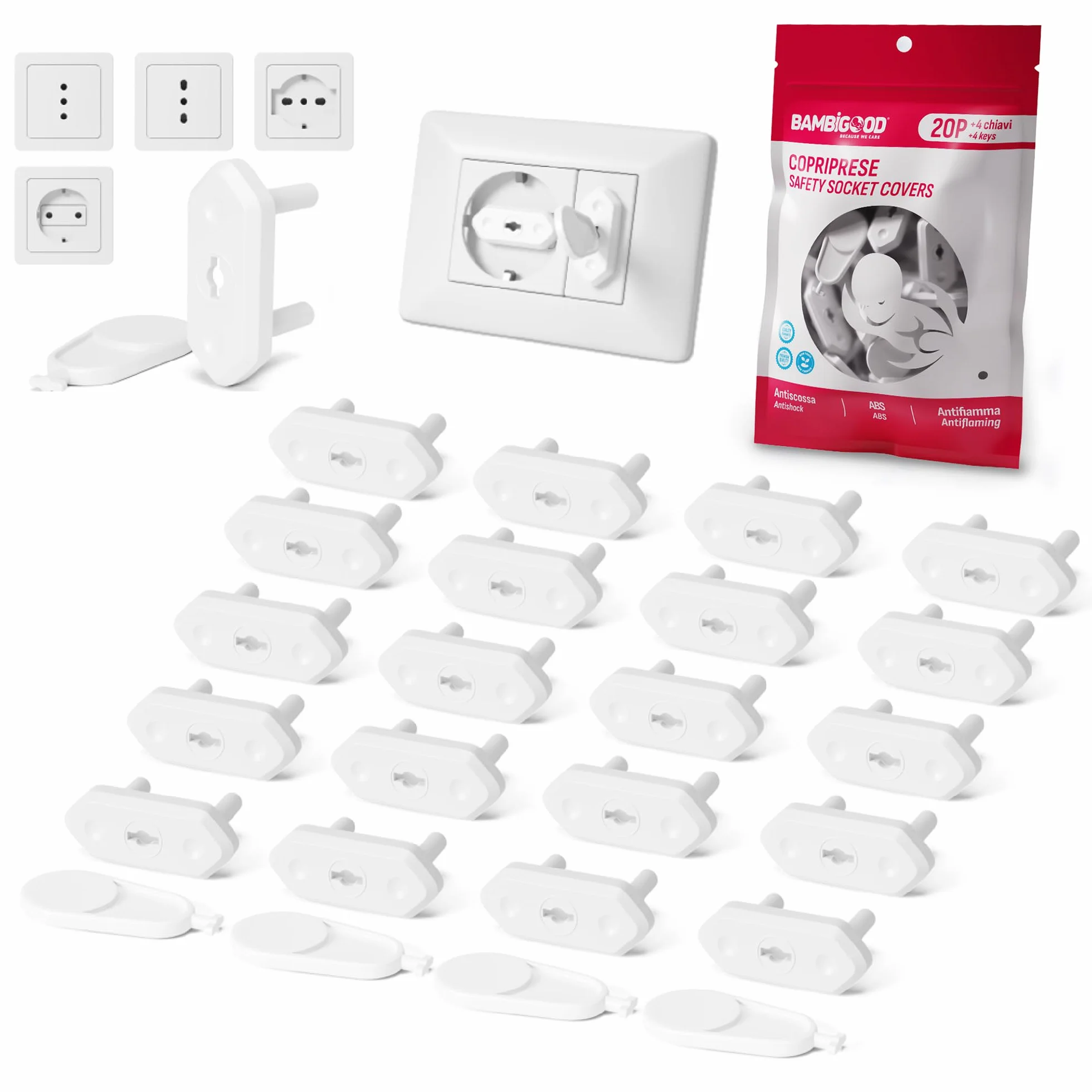 Cache Prise Bébé Electrique Universal 10/16A Schuko Sécurité Domestique Blanc
