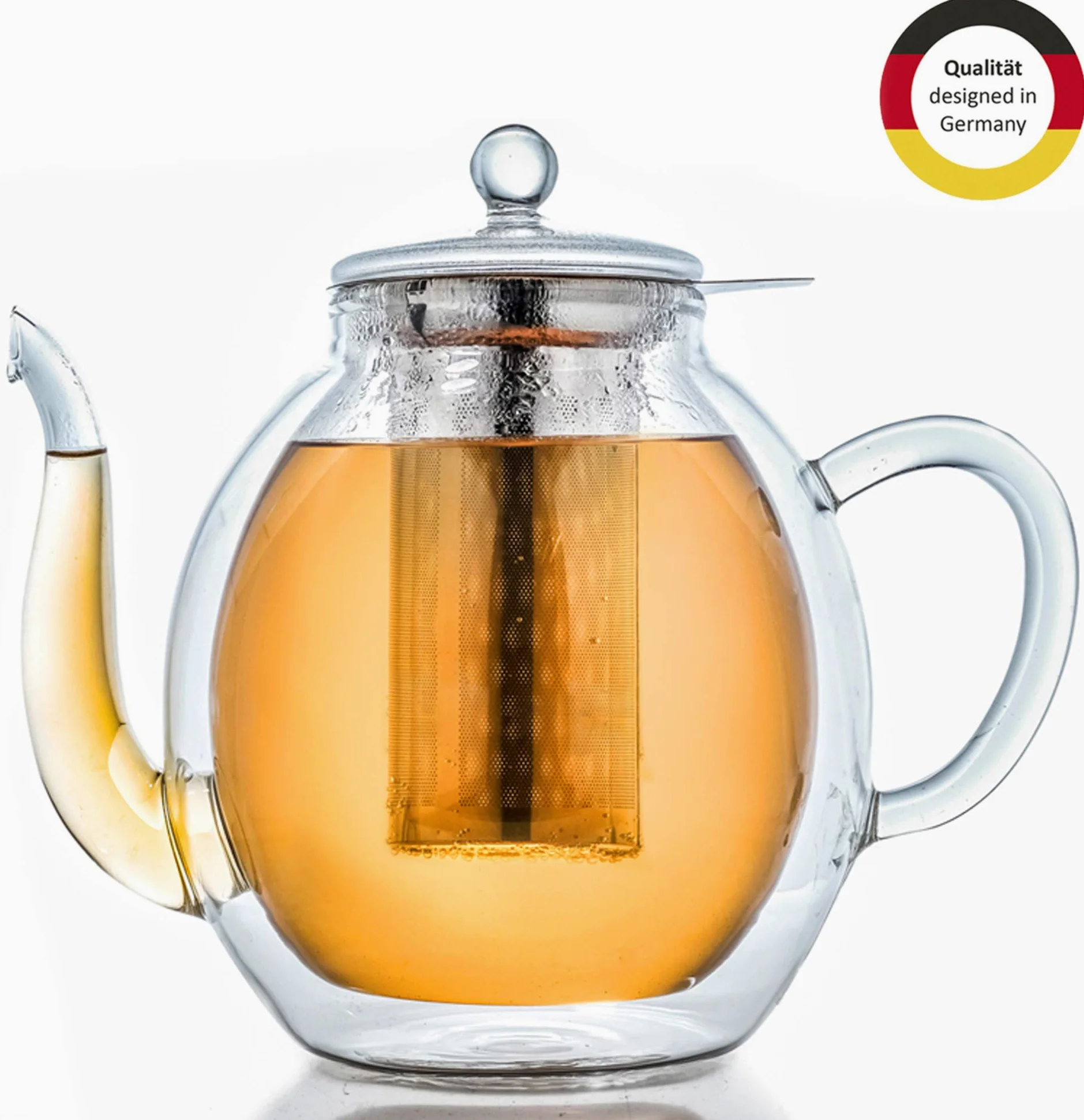 Creano Théière en verre à double paroi 1,4 l avec filtre en acier inoxydable – Théière isotherme anti-goutte pour thé en vrac et fleurs de thé