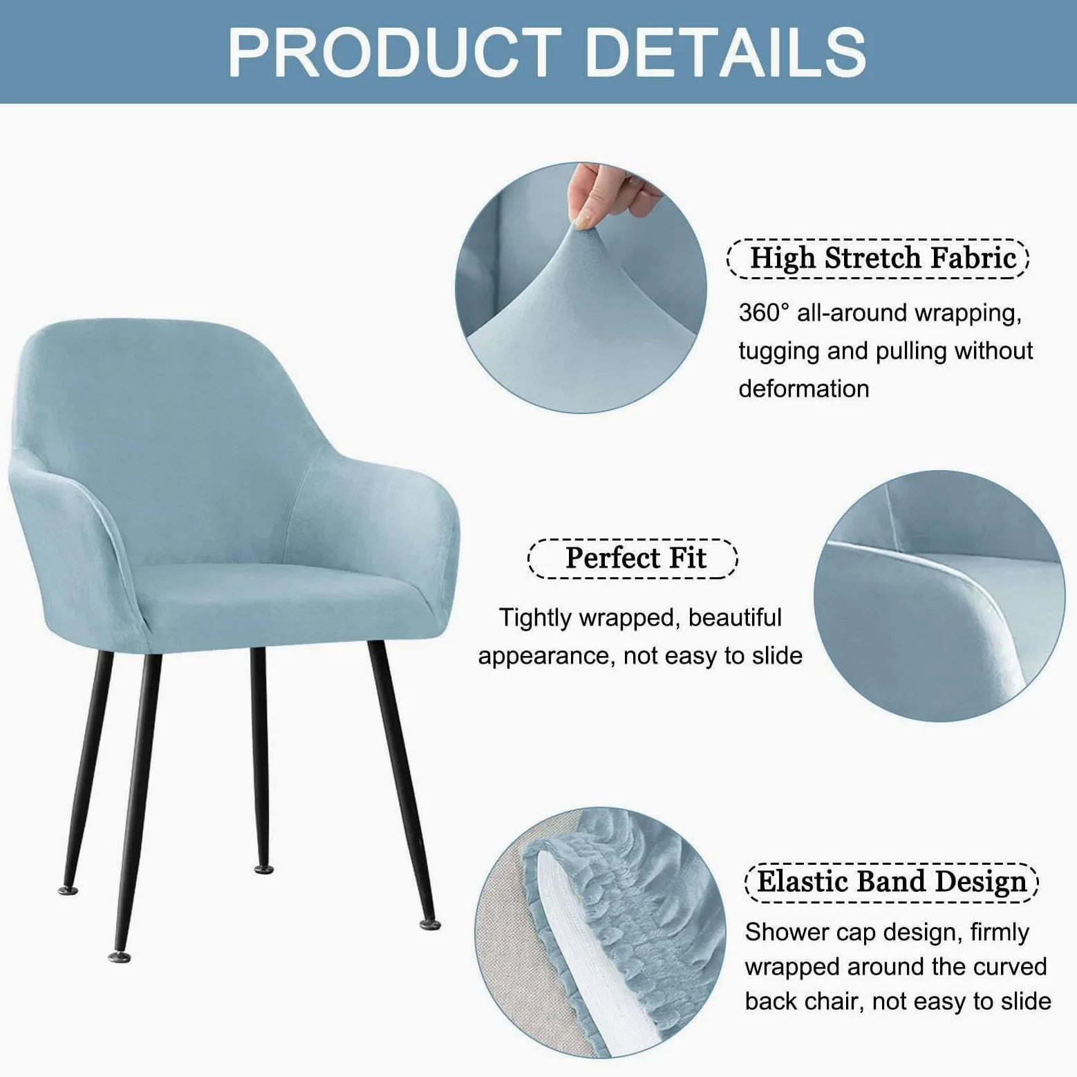 Housse de Chaise avec Accoudoirs en Velours-Blanc-Lot de 4 | Souple Extensible Couverture de Chaise avec Dossier Incurvé, Amovible Housse de Fauteuil de Salle à Manger Lavable