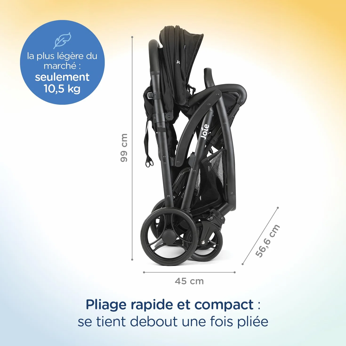 Joie EVALITE DUO Poussette Double Légère Naissance à 15 kg Pliage Compact 1 Main Compatible Coque Siège Arrière Ultra Légère 10,5 kg Grand Panier Habillage pluie inclus Shale