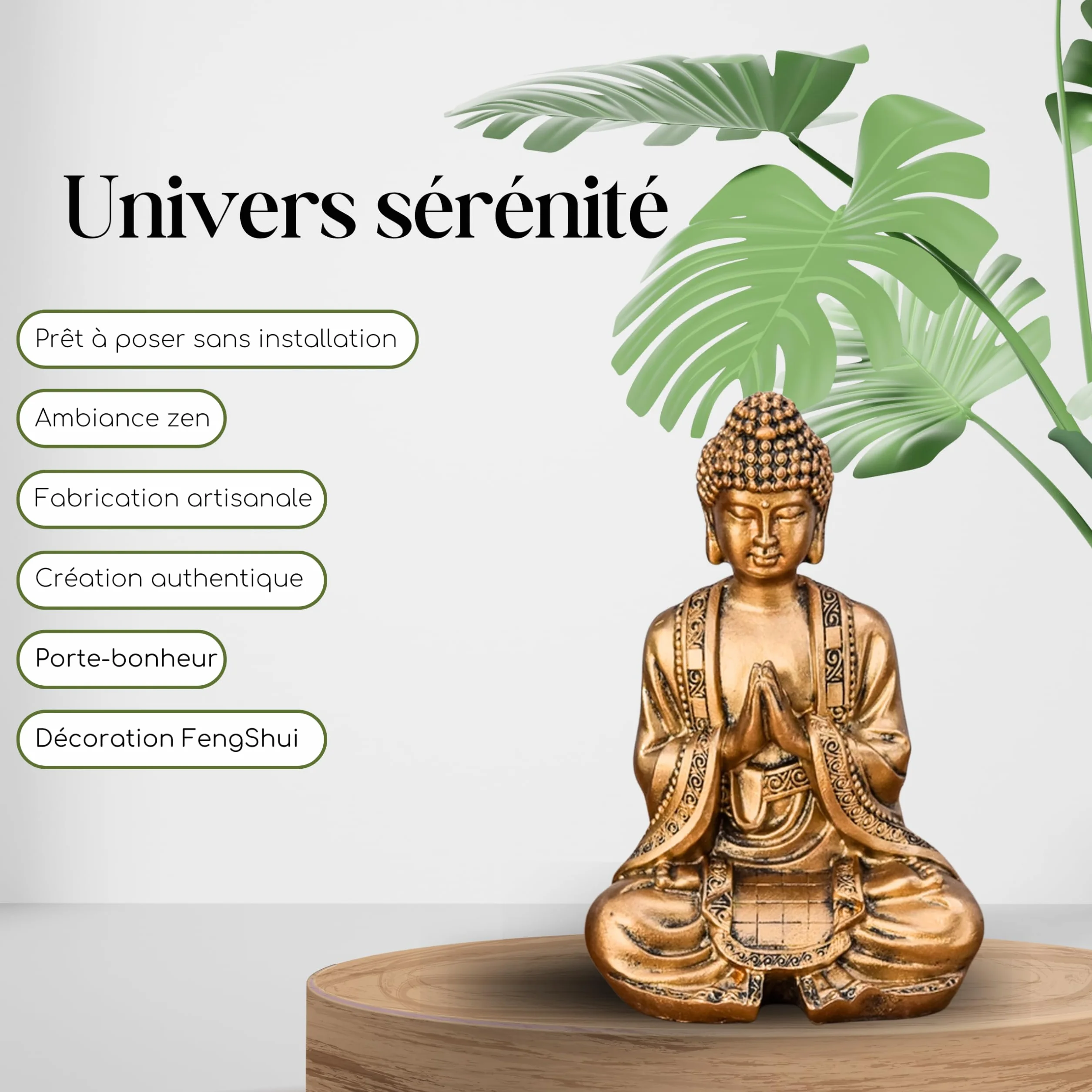 Statue Bouddha Or Méditation 12cm Zen Feng Shui Décoration Intérieur