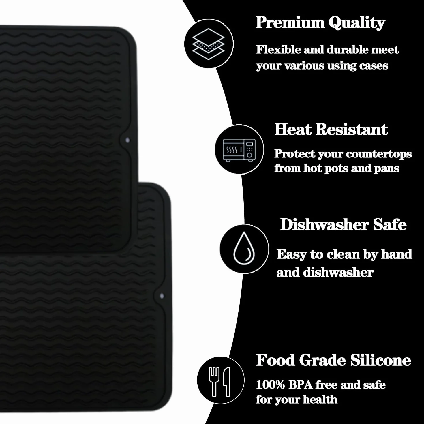 Lot de 2 dessous-de-plat en silicone 40 x 30 cm, tapis de travail flexible résistant